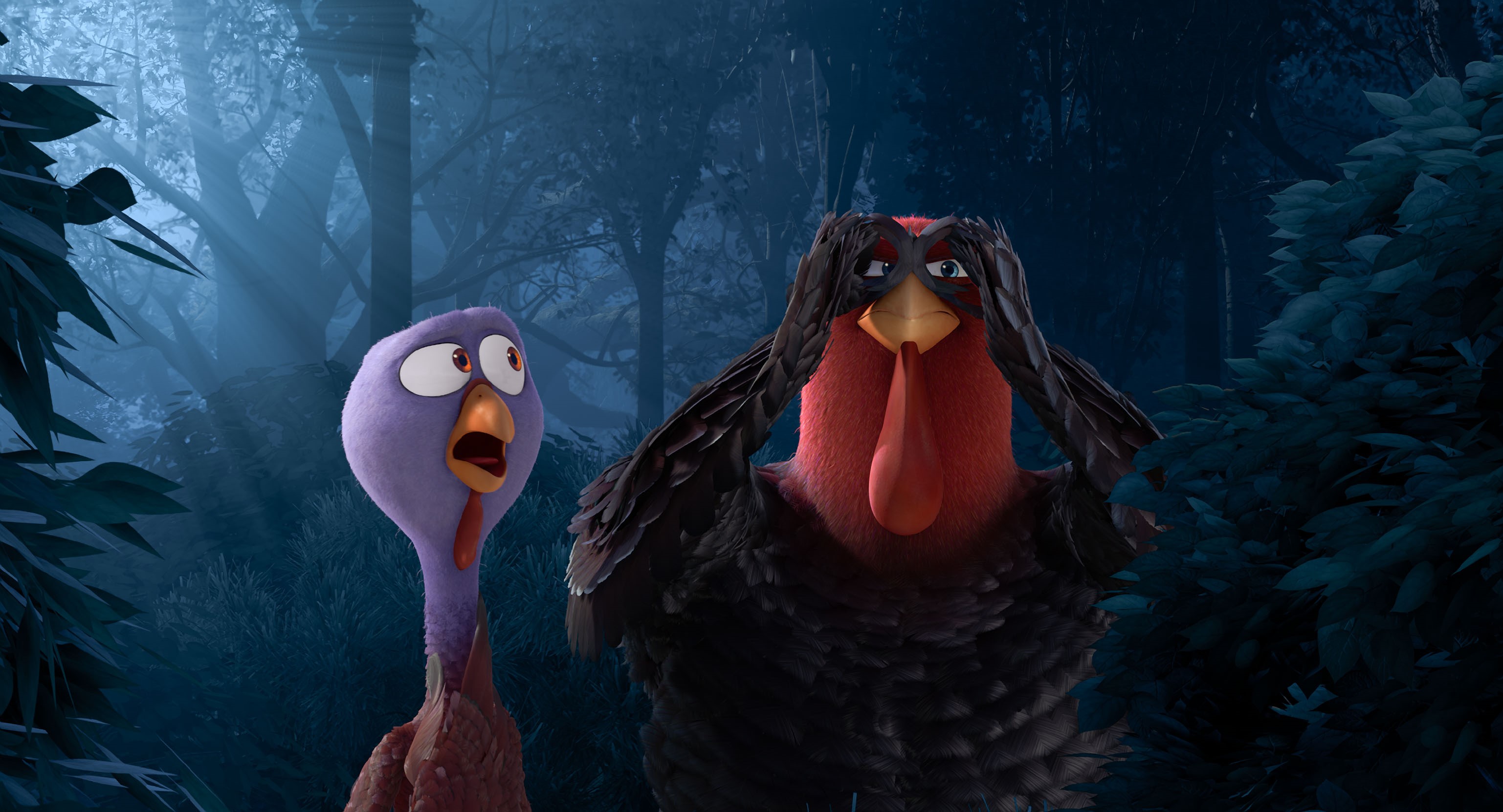 Reggie and Jake from Free Birds in a forest HD Wallpaper