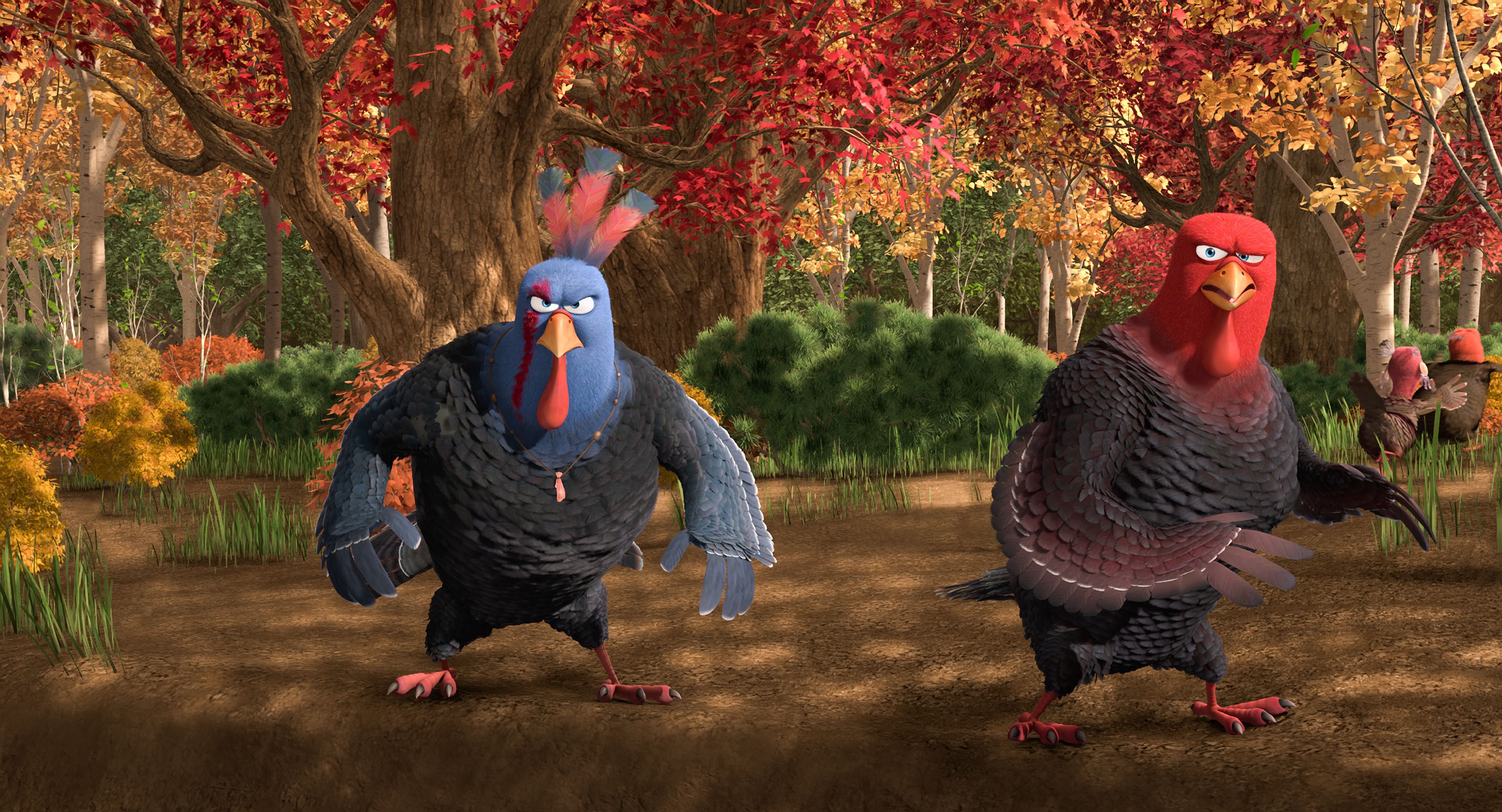Turkeys from Free Birds in a forest HD Wallpaper