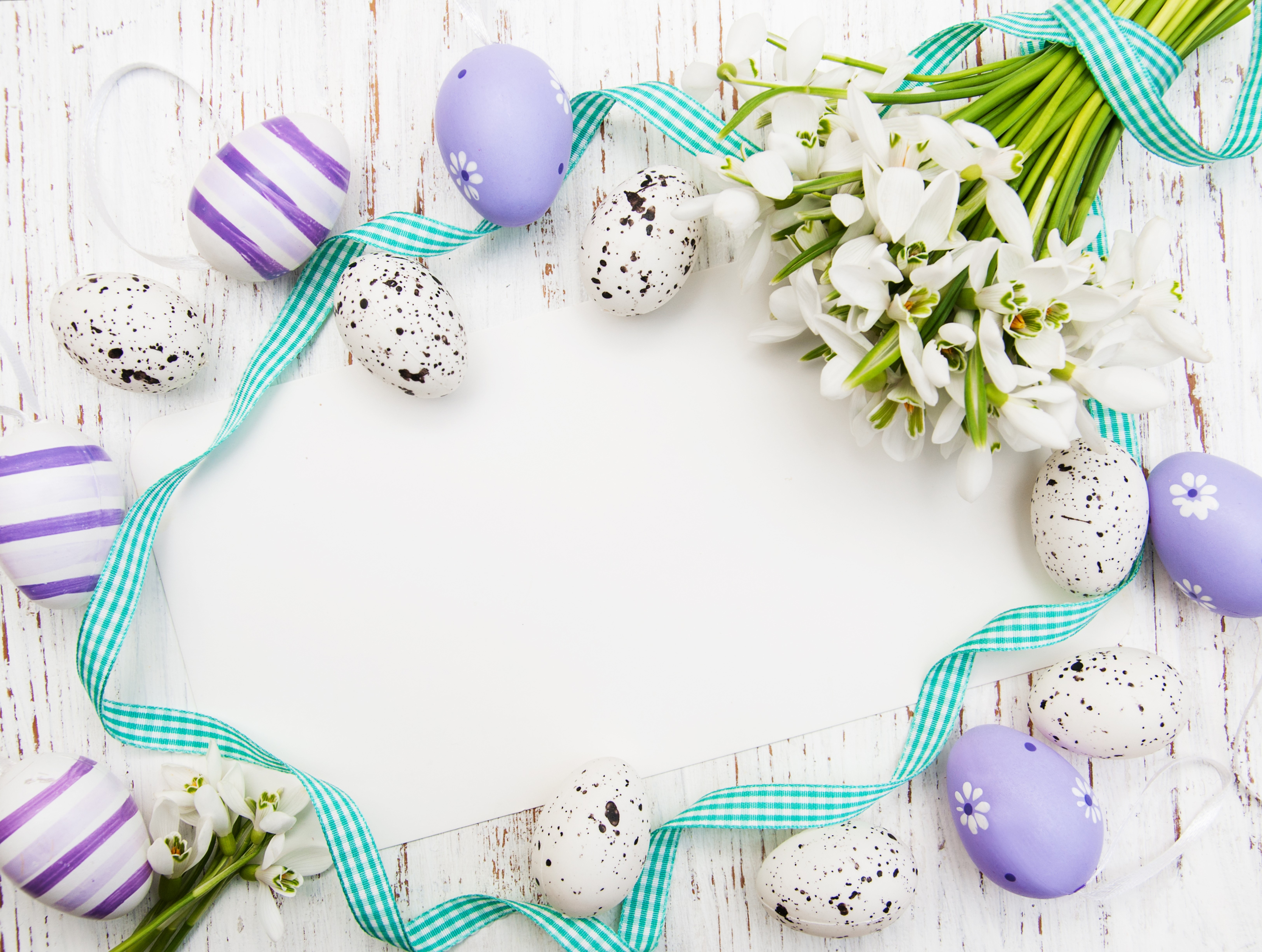 Easter Eggs and Snowdrops Greeting Card Template HD Wallpaper