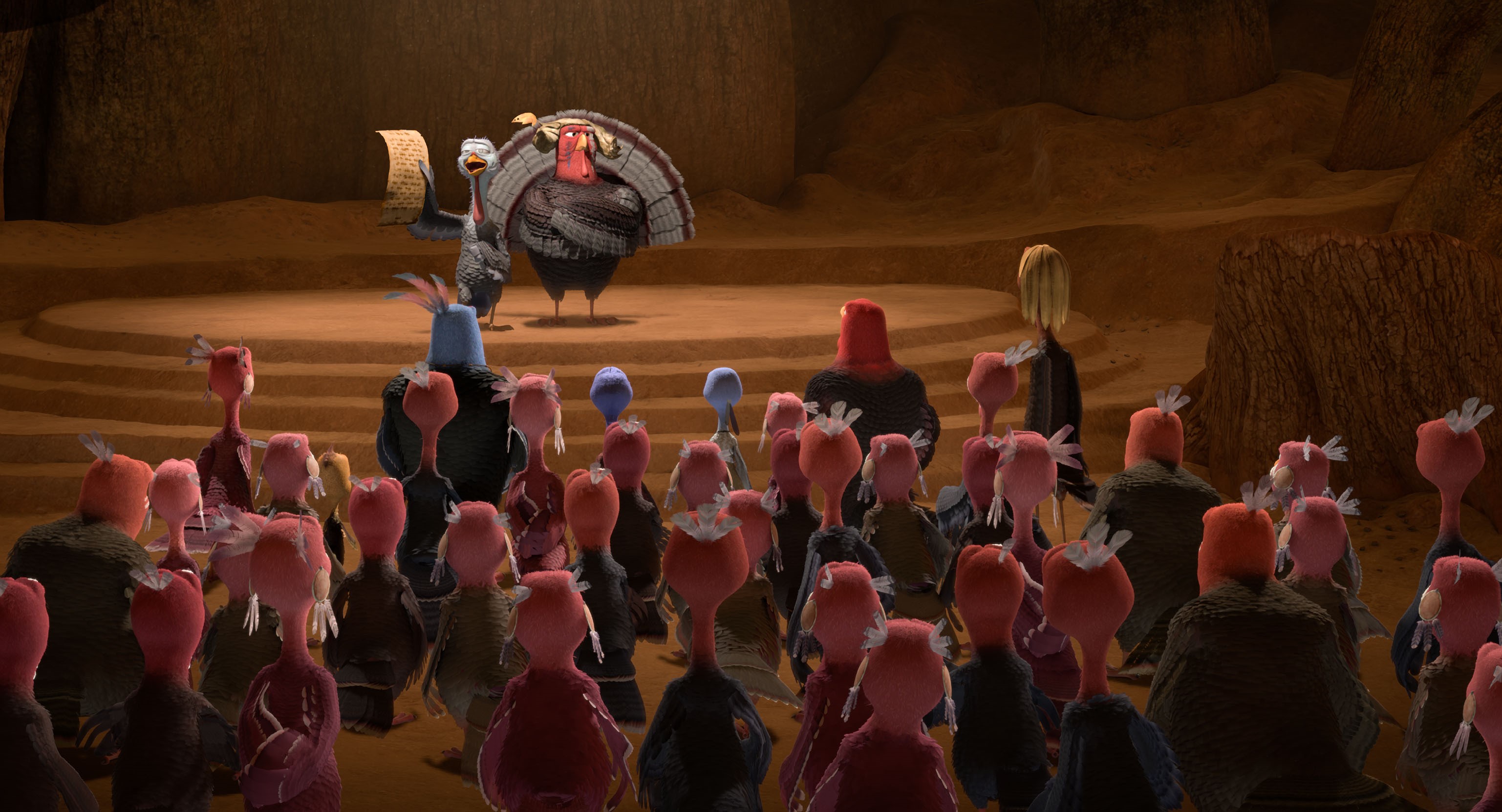 Turkeys gathered in a cave for a meeting HD Wallpaper