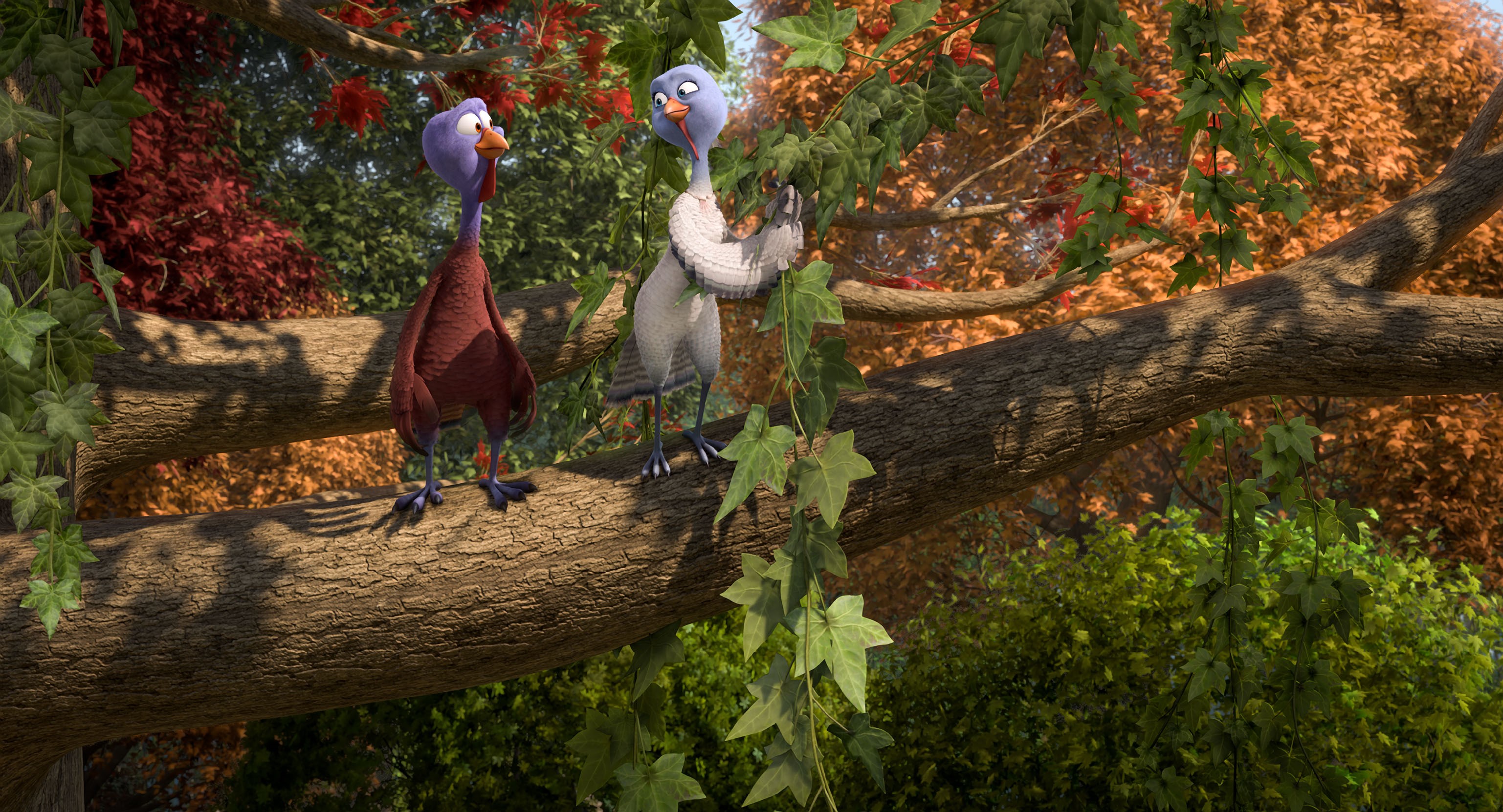 Reggie and Jake from Free Birds on a tree branch HD Wallpaper