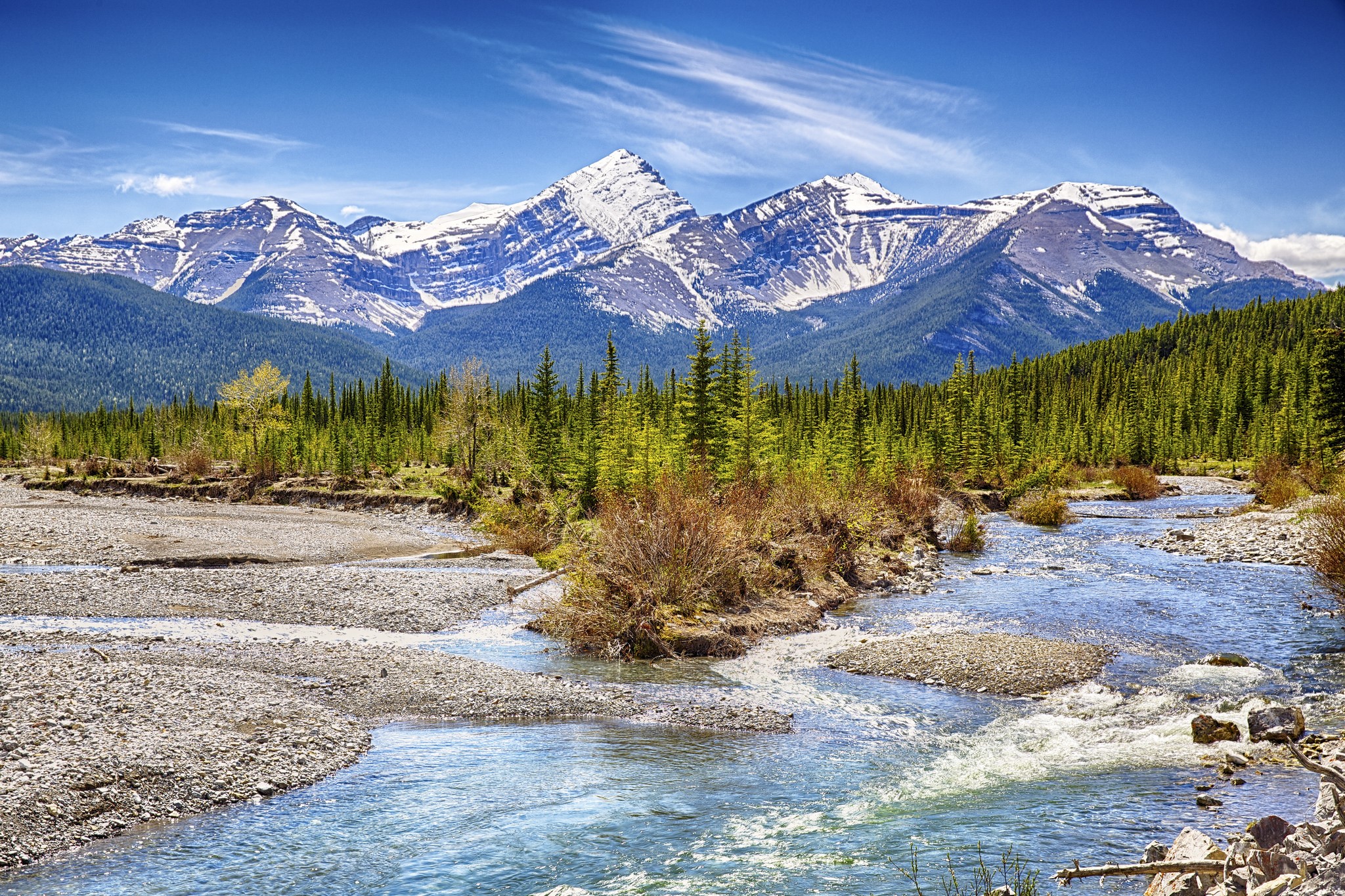 Mount Glasgow, Kananaskis, Canada, Mountains, Forests, River HD Wallpaper
