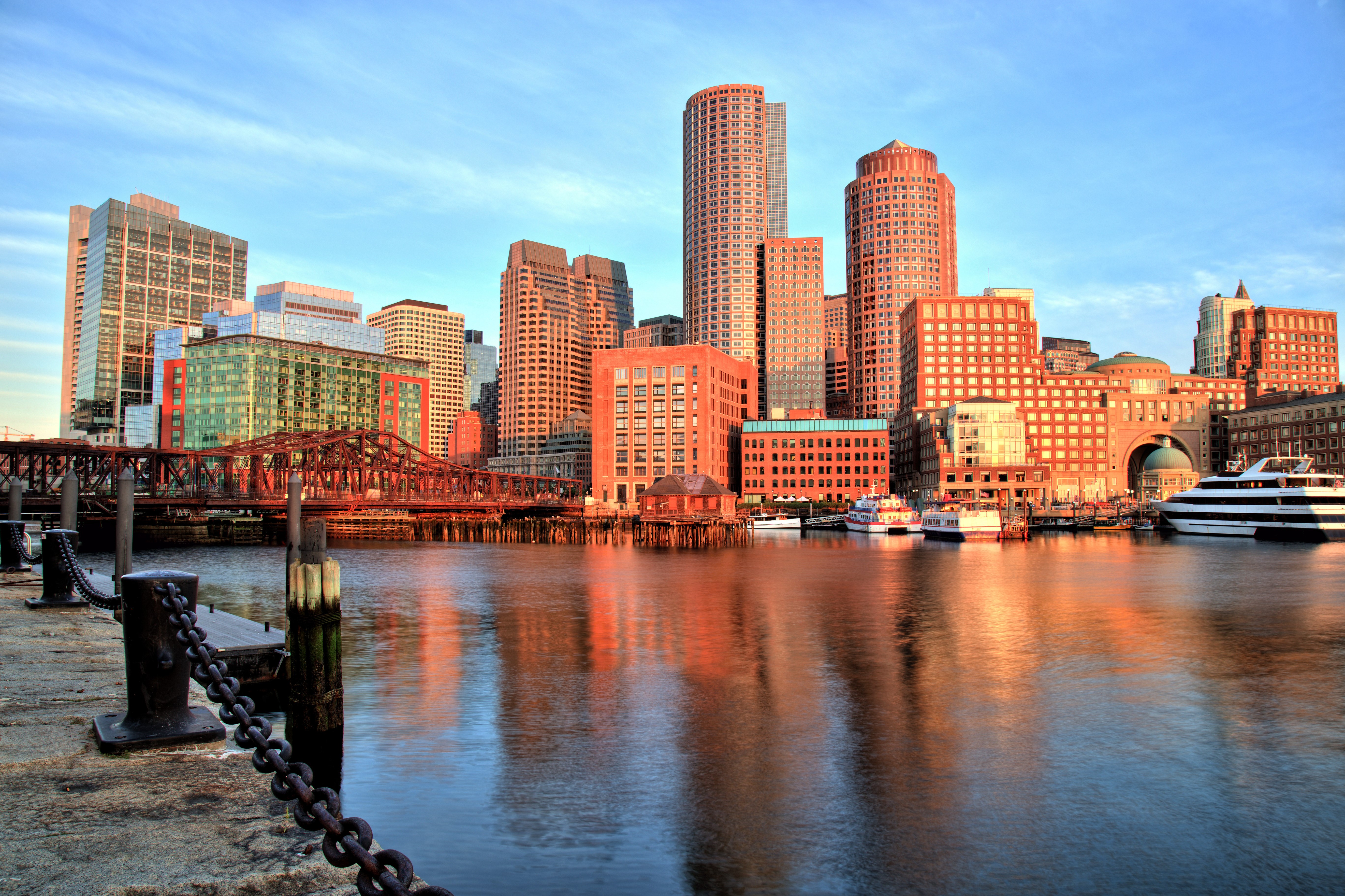 Boston Skyline and Waterfront at Sunset HD Wallpaper