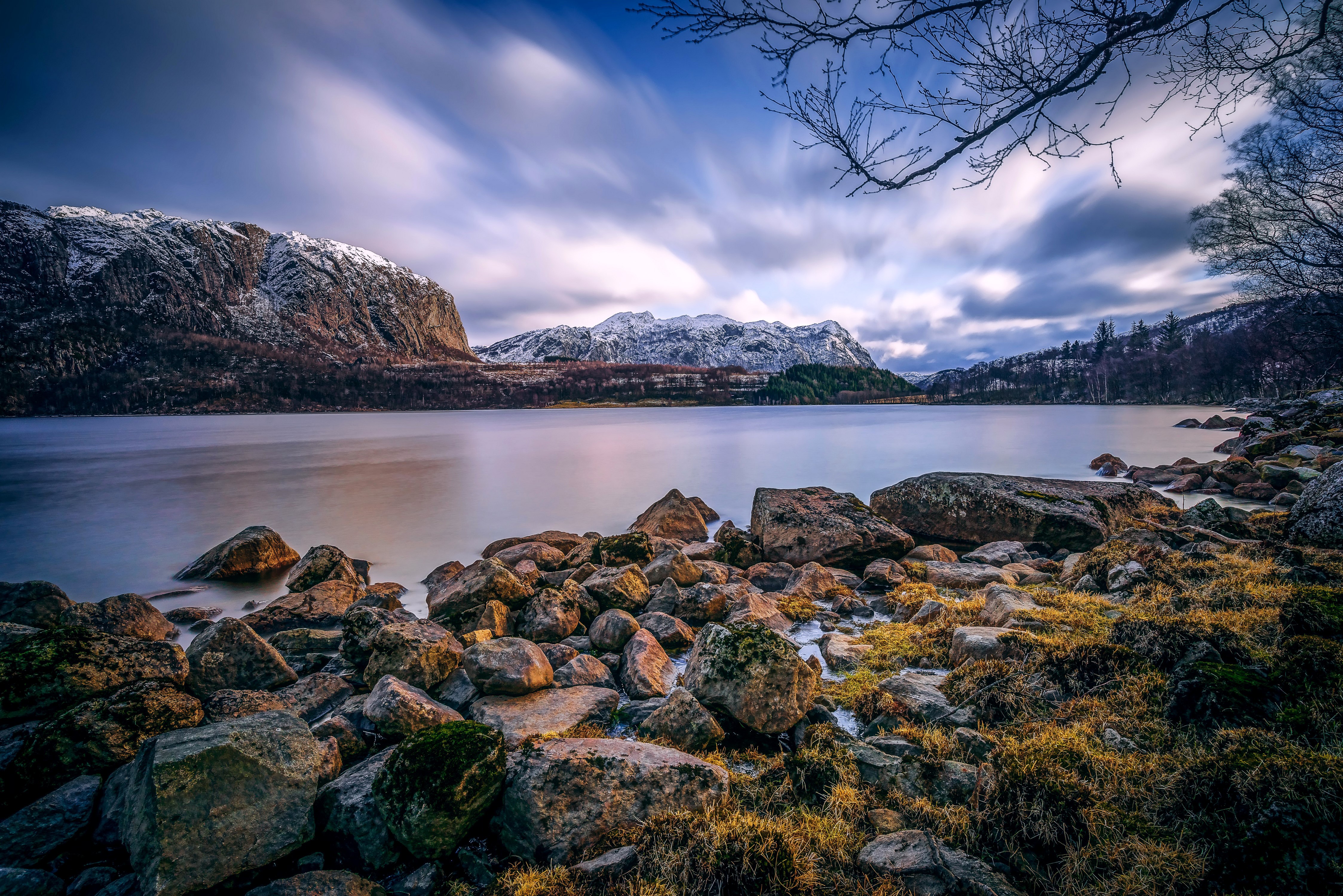 4K Norway Mountains Lake Stones Scenery HD Wallpaper