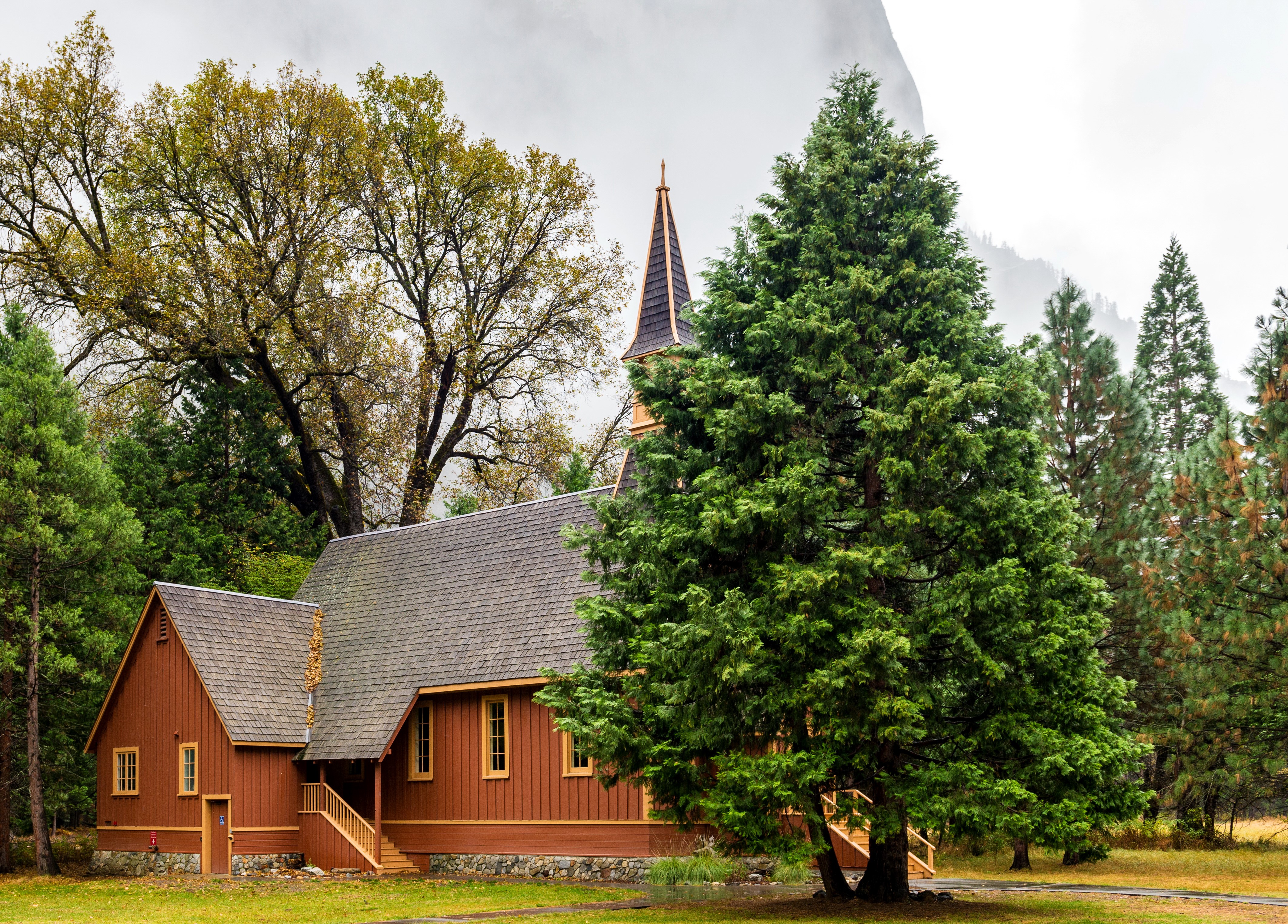 Yosemite National Park Church and Trees HD Wallpaper