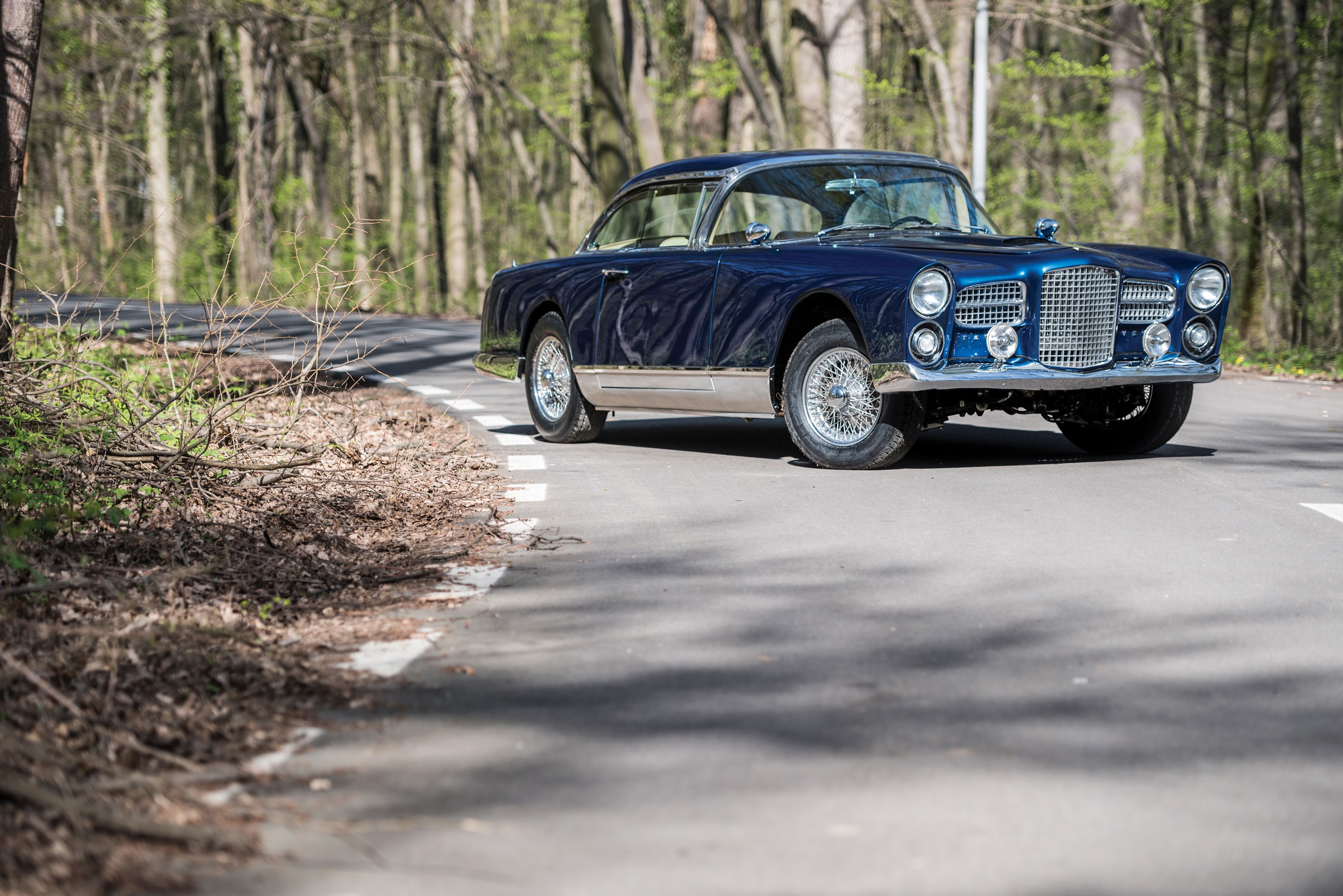 Blue 1959-61 Facel Vega HK500 driving on a road HD Wallpaper