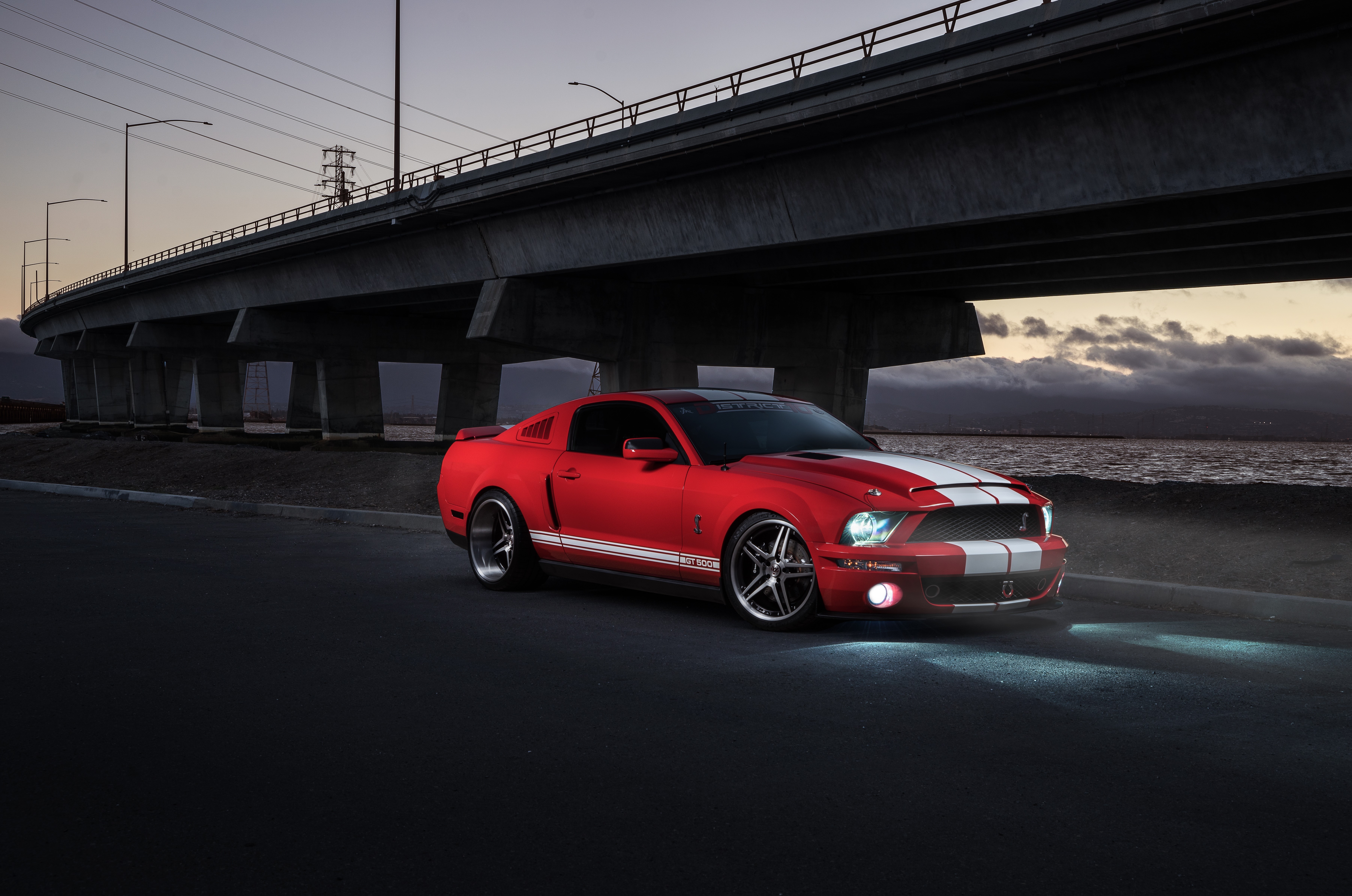Red Ford Mustang Shelby GT500 under a bridge HD Wallpaper
