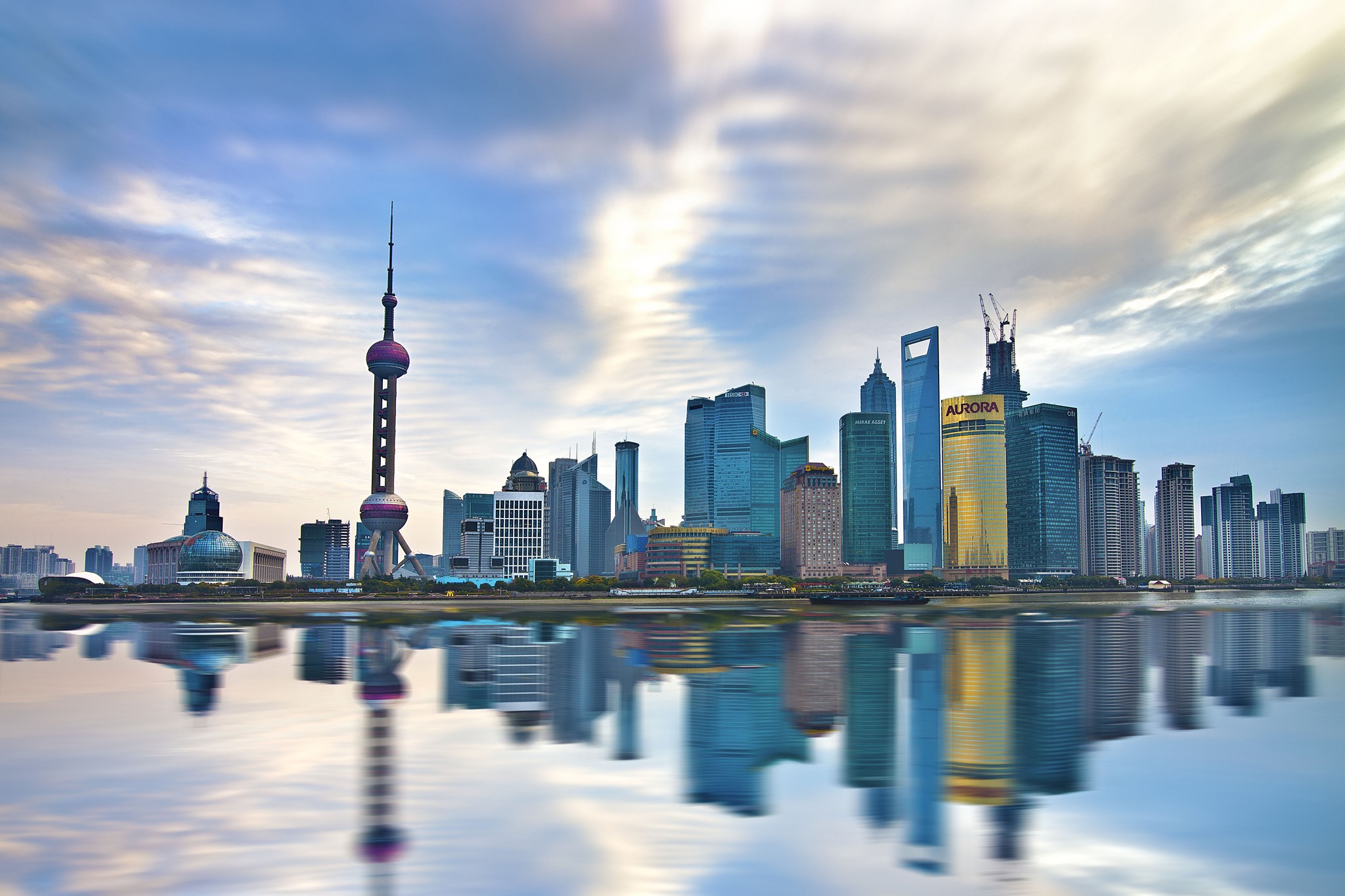 Shanghai skyline with Oriental Pearl Tower and skyscrapers HD Wallpaper