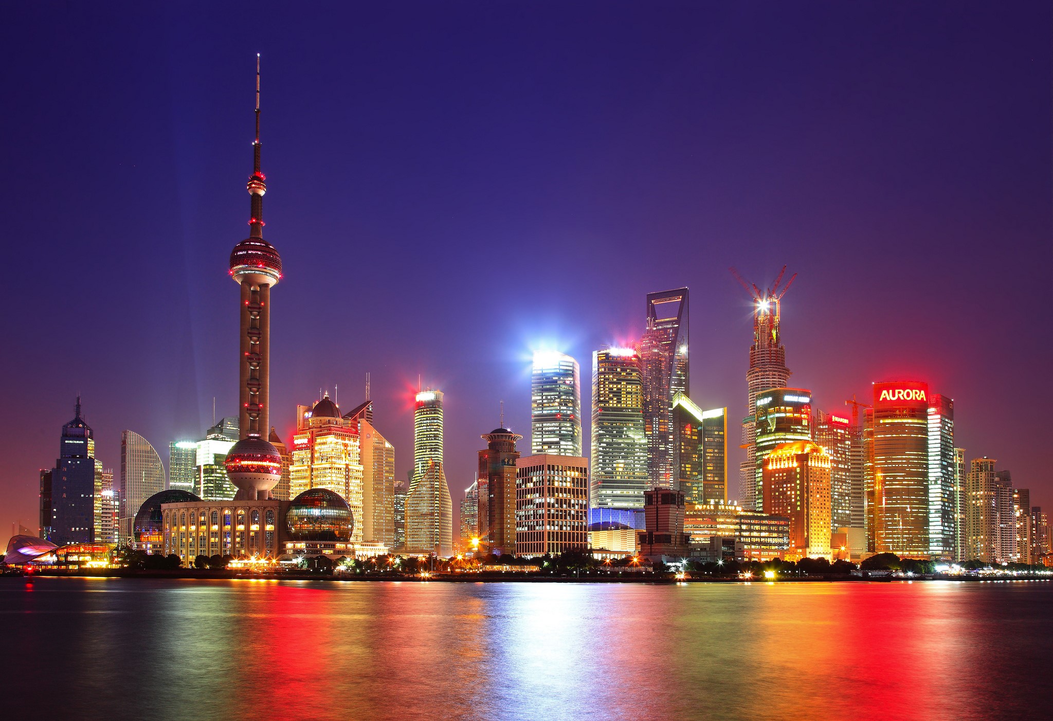 Shanghai skyline at night with Oriental Pearl Tower HD Wallpaper