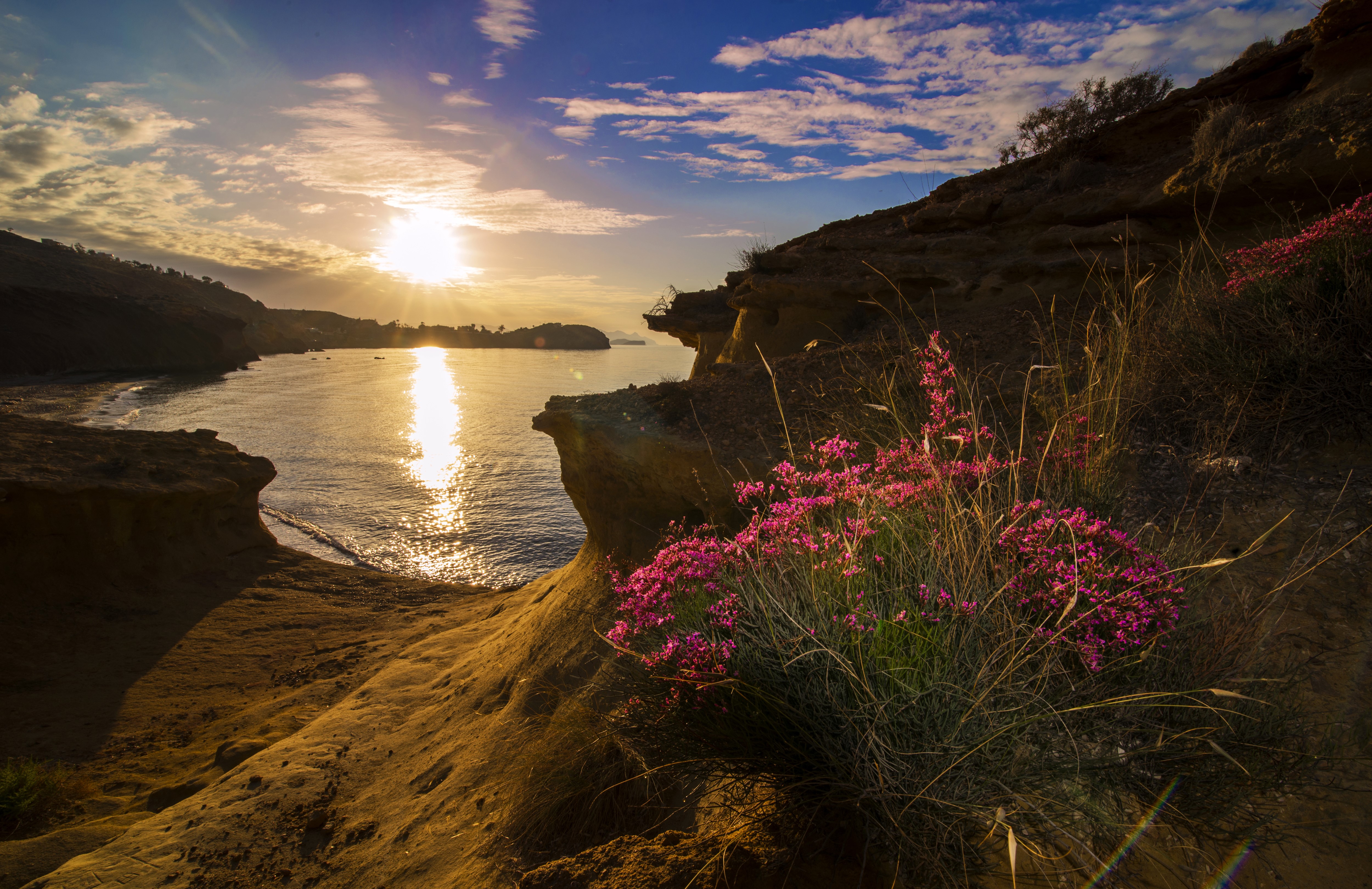 Sunset over the coast of Spain HD Wallpaper