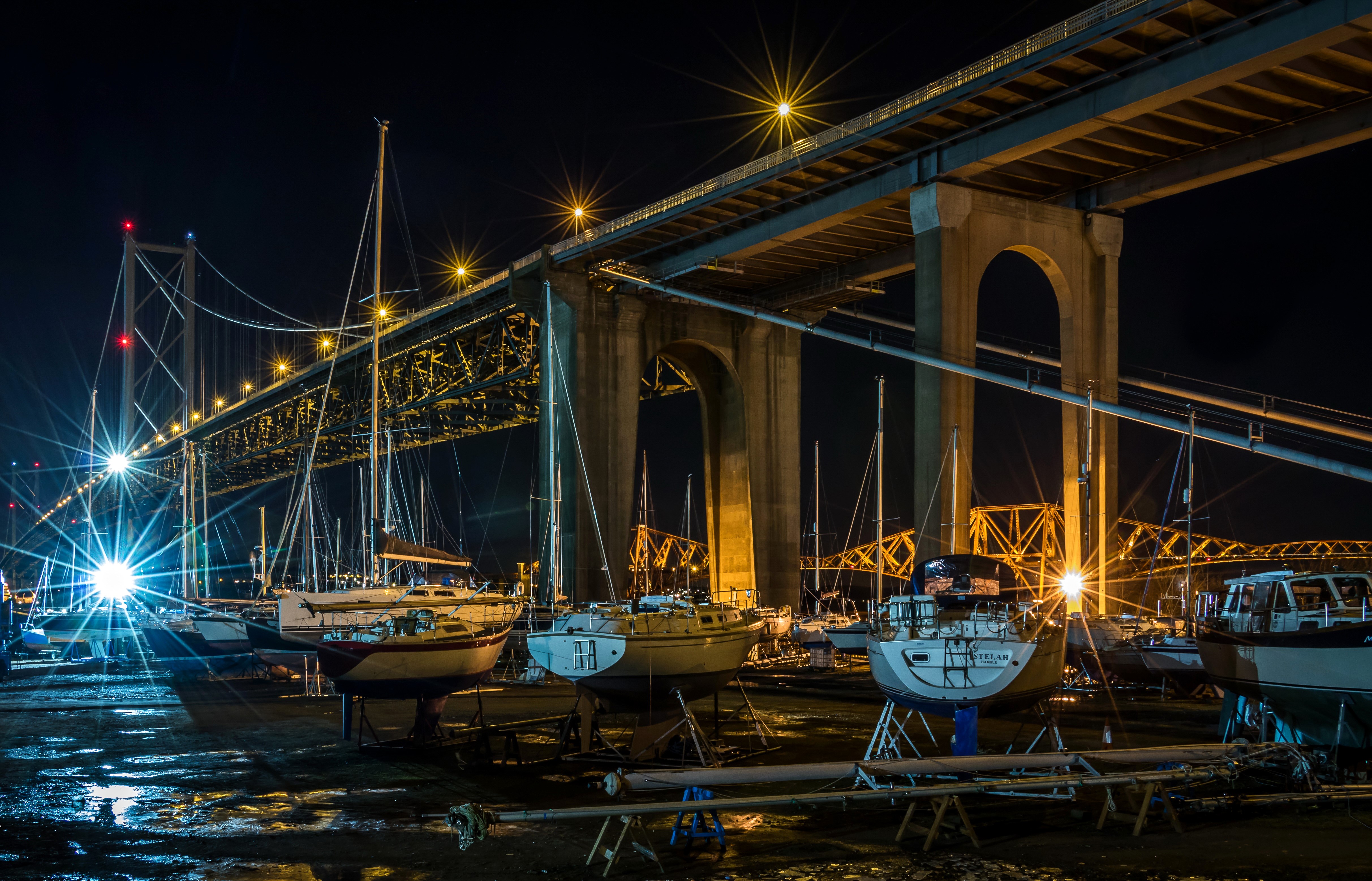 4K Scotland Bridges Marinas Sailing Ships Edinburgh Night HD Wallpaper
