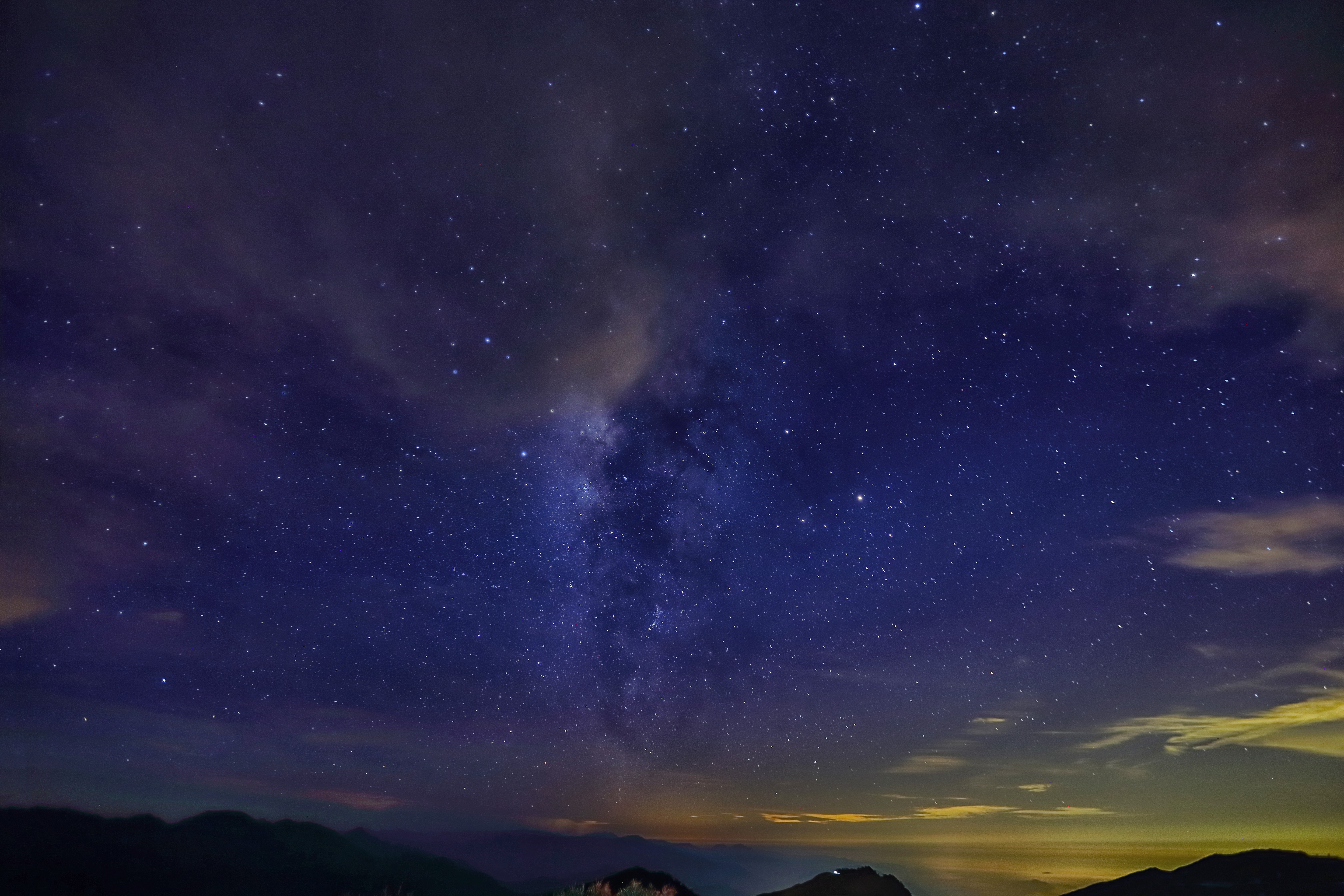 Night sky with Milky Way and stars over mountains HD Wallpaper