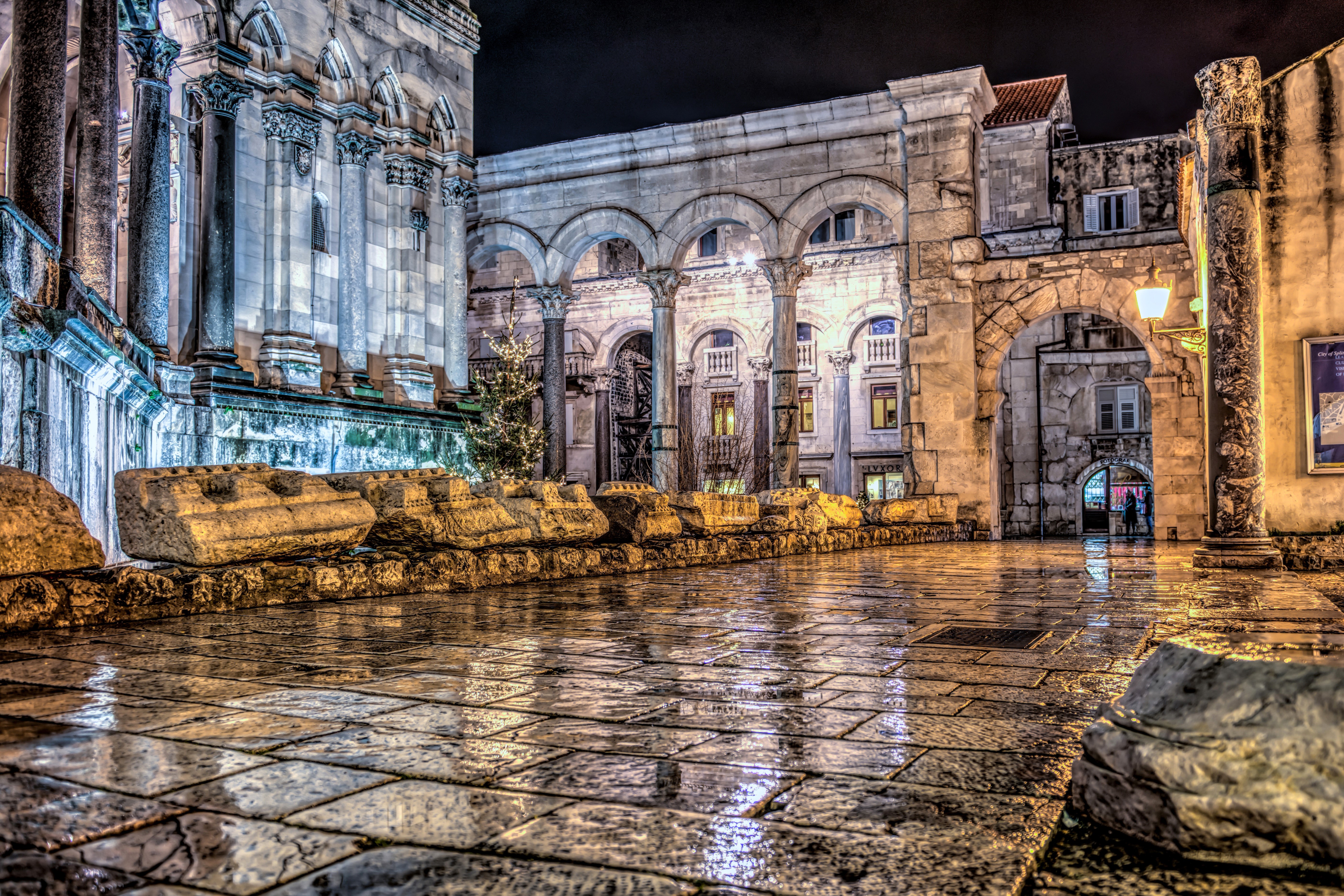 Split Croatia at Night with Ancient Ruins HD Wallpaper
