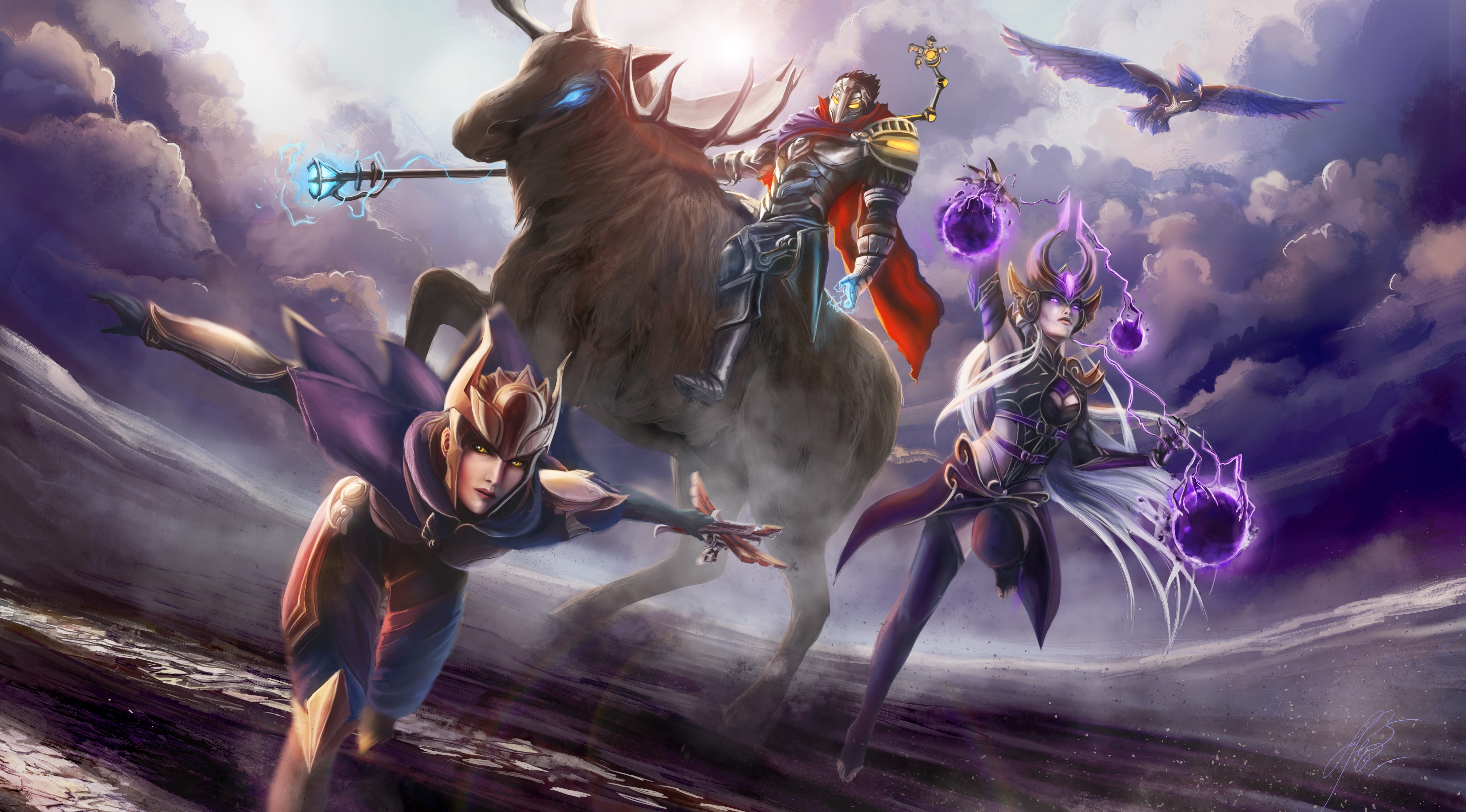League of Legends characters with magic and a mount HD Wallpaper