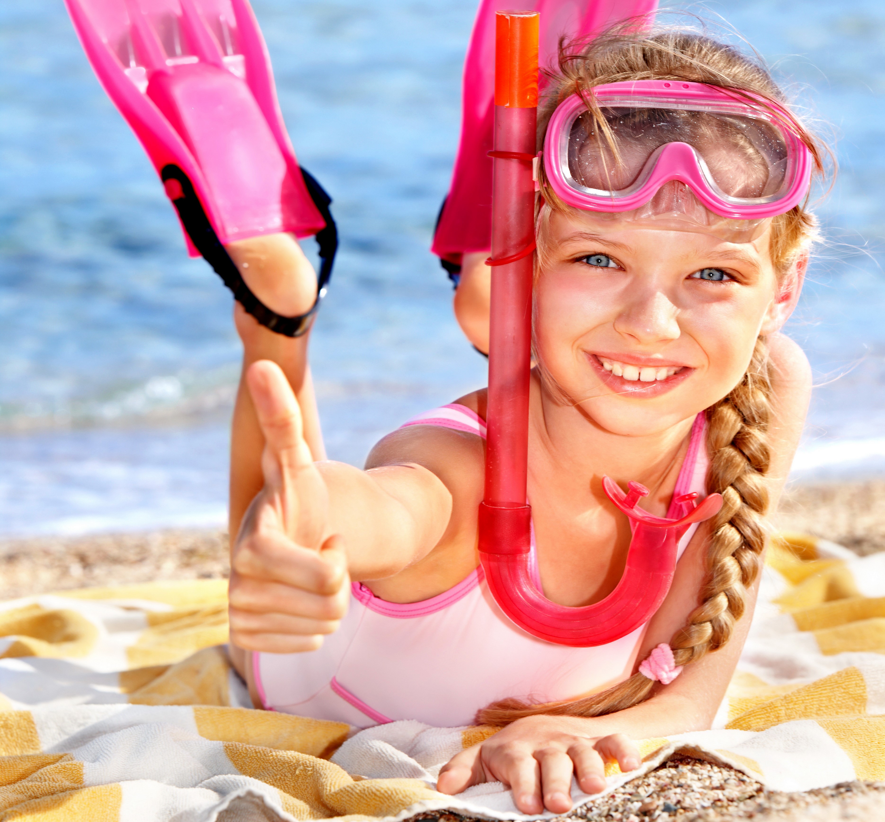 Smiling Girl in Snorkeling Gear at Beach HD Wallpaper