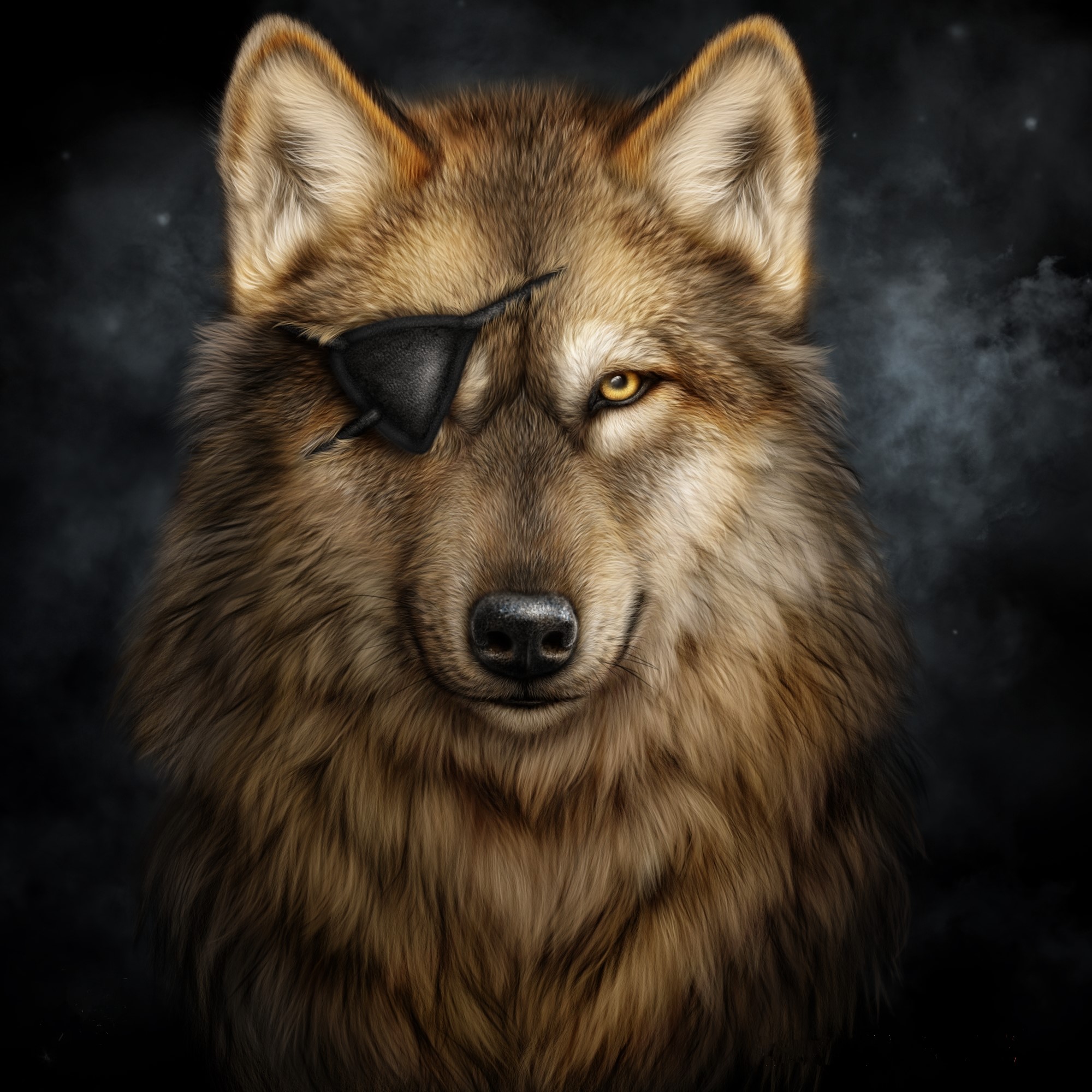 Wolf with an eye patch HD Wallpaper