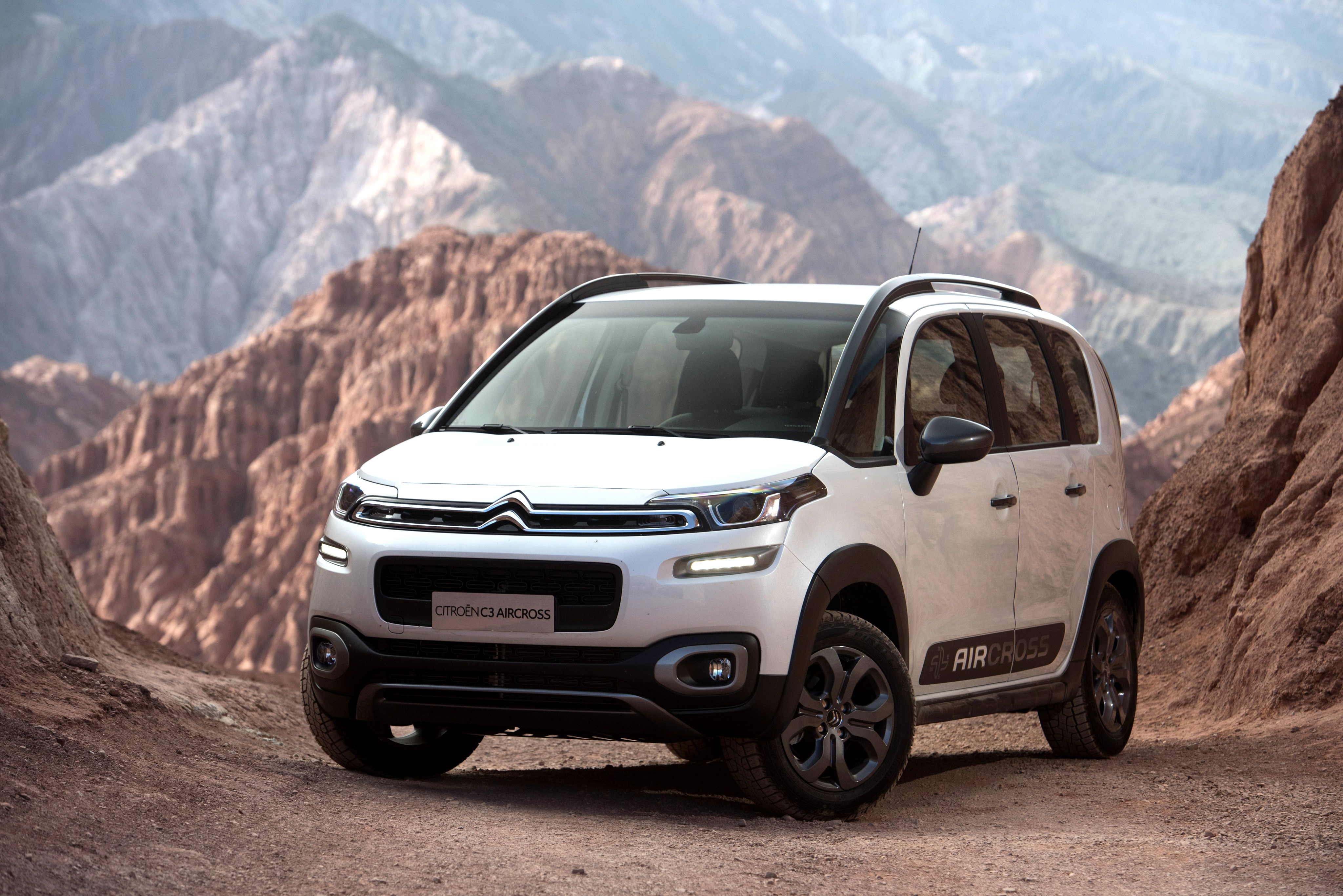 White Citroen C3 Aircross in a Mountainous Landscape HD Wallpaper