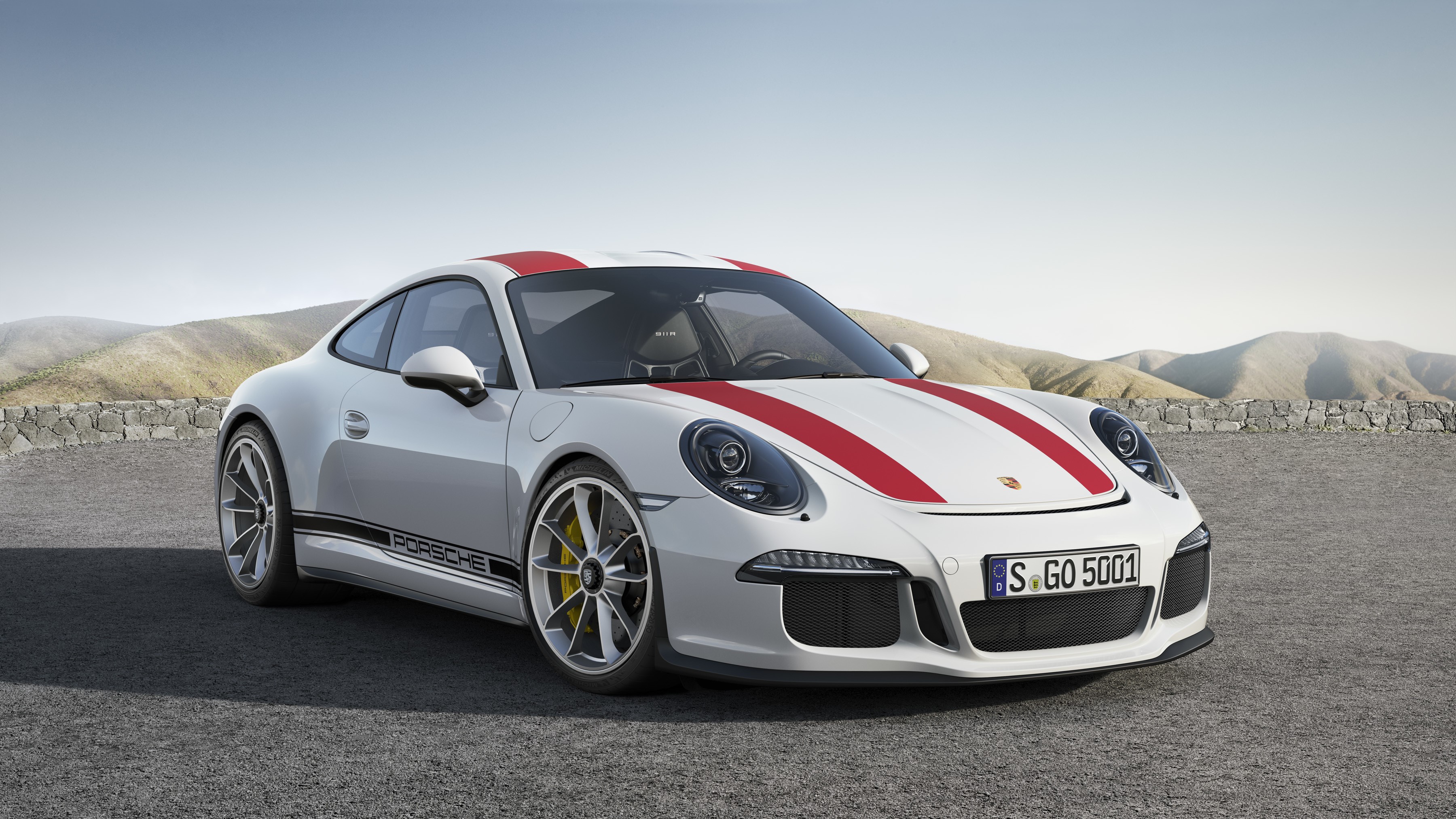 White Porsche 911 Turbo S Coupe with Red Stripes HD Wallpaper