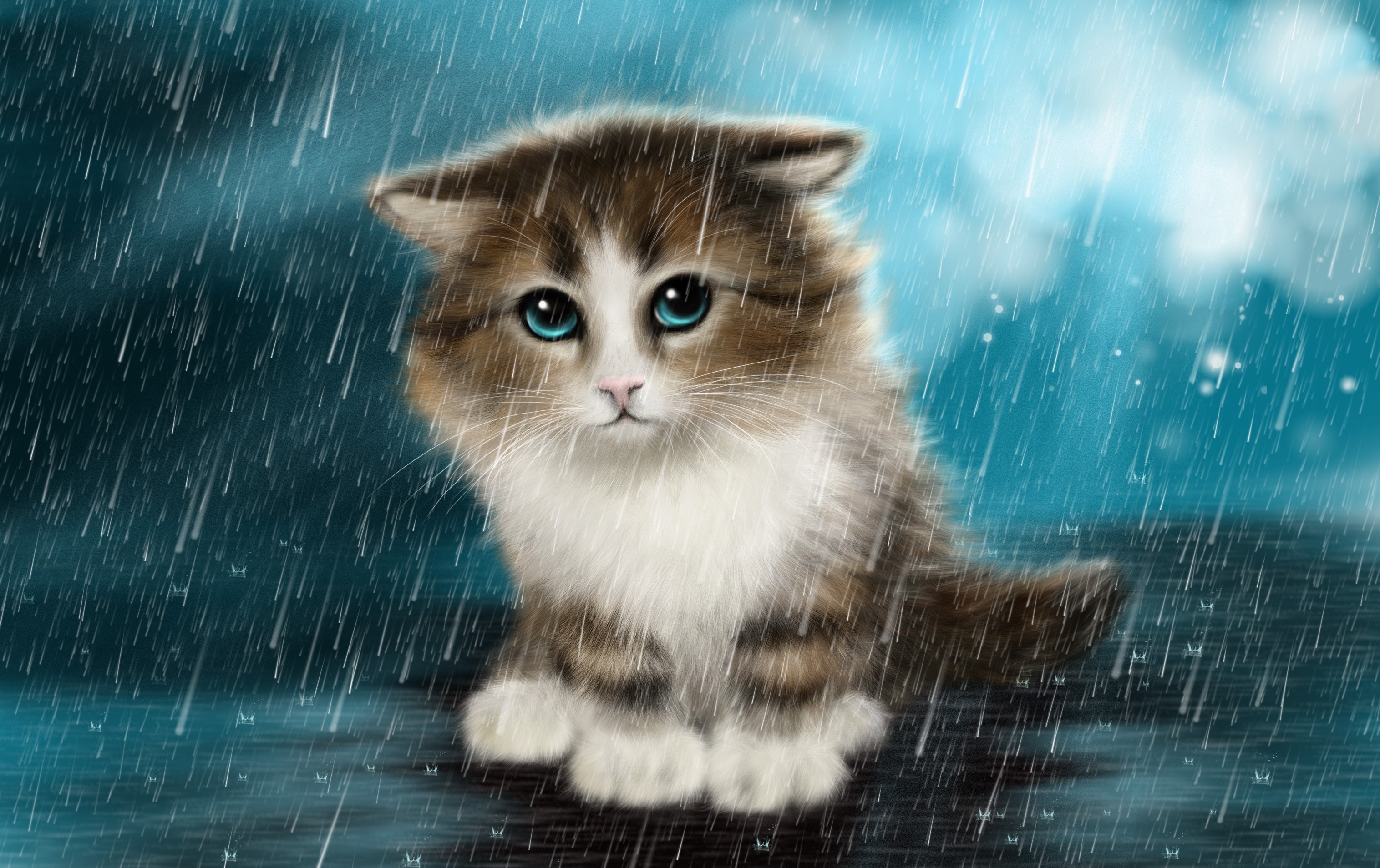 Kitten sitting in the rain HD Wallpaper