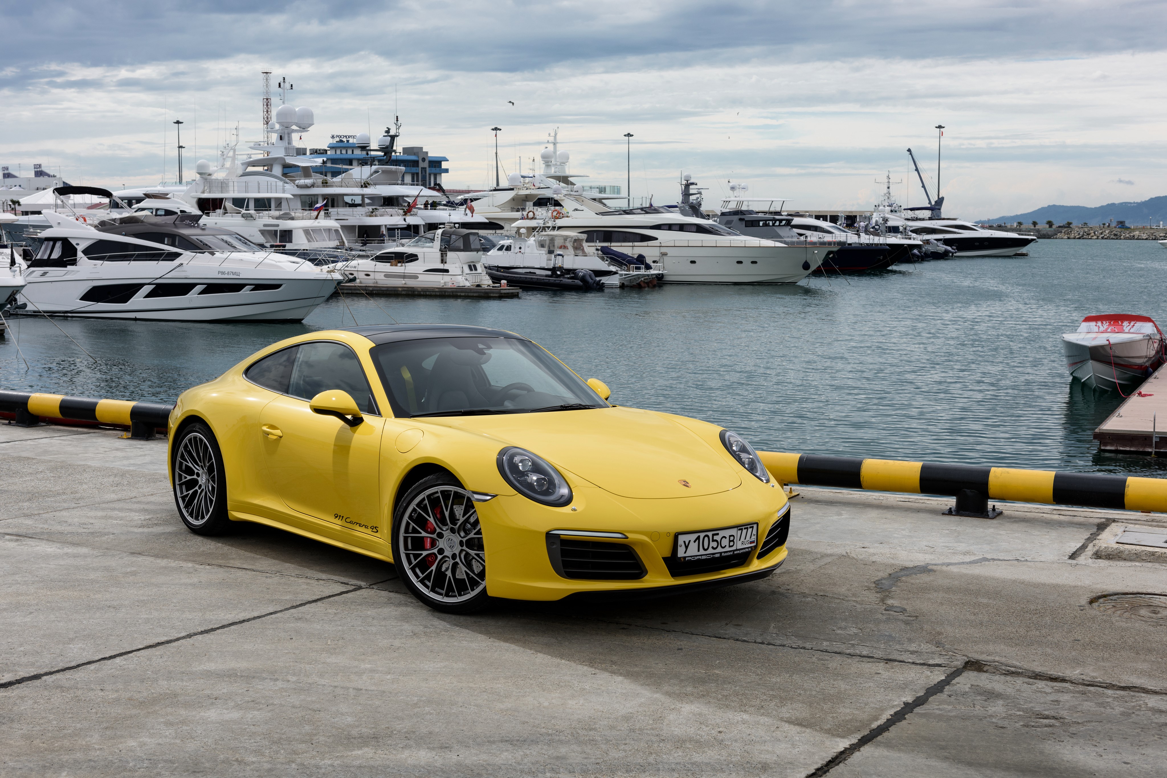 Yellow 2015-16 Porsche 911 Carrera 4S Coupe in marina HD Wallpaper