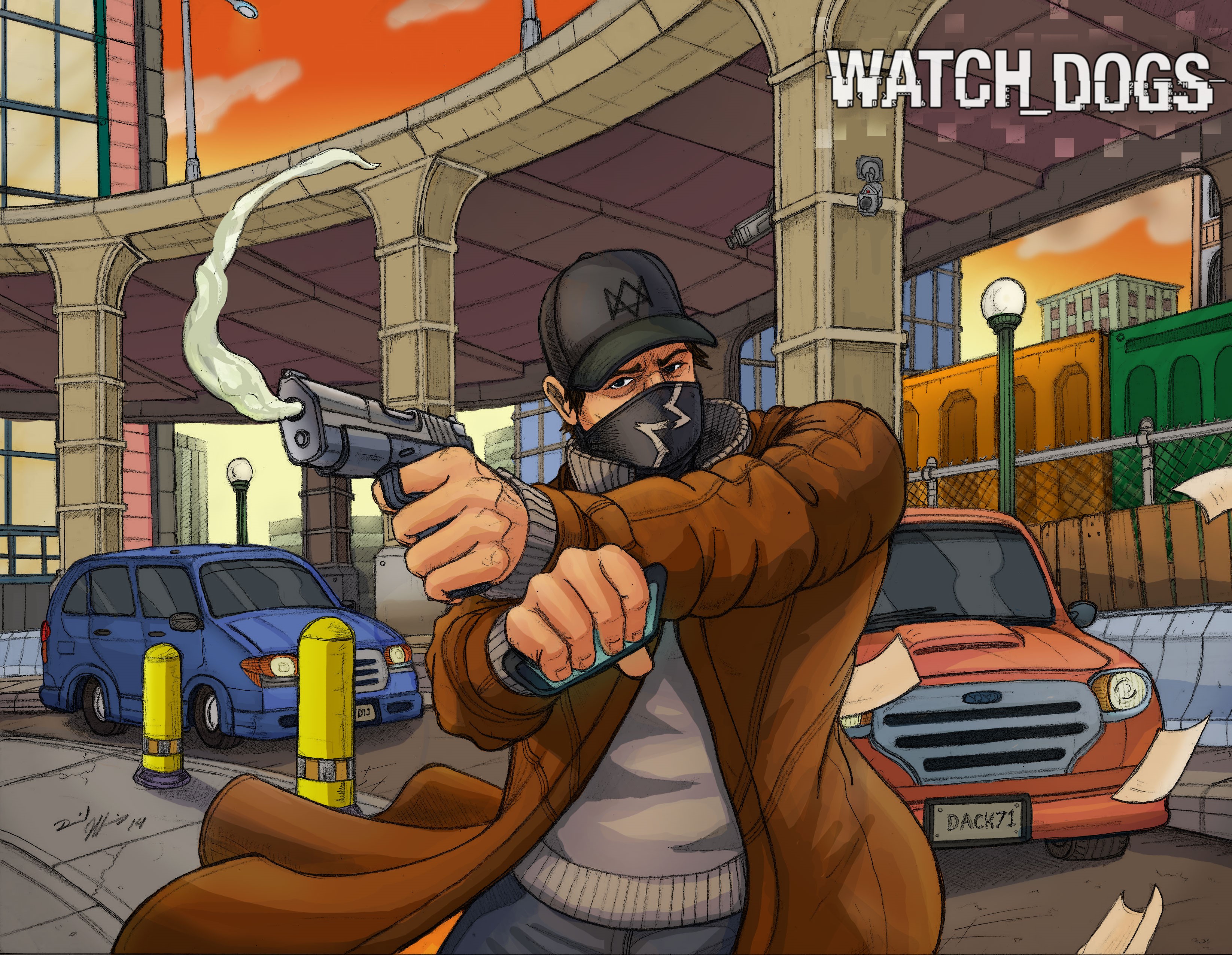 Aiden Pearce from Watch Dogs holding a pistol HD Wallpaper