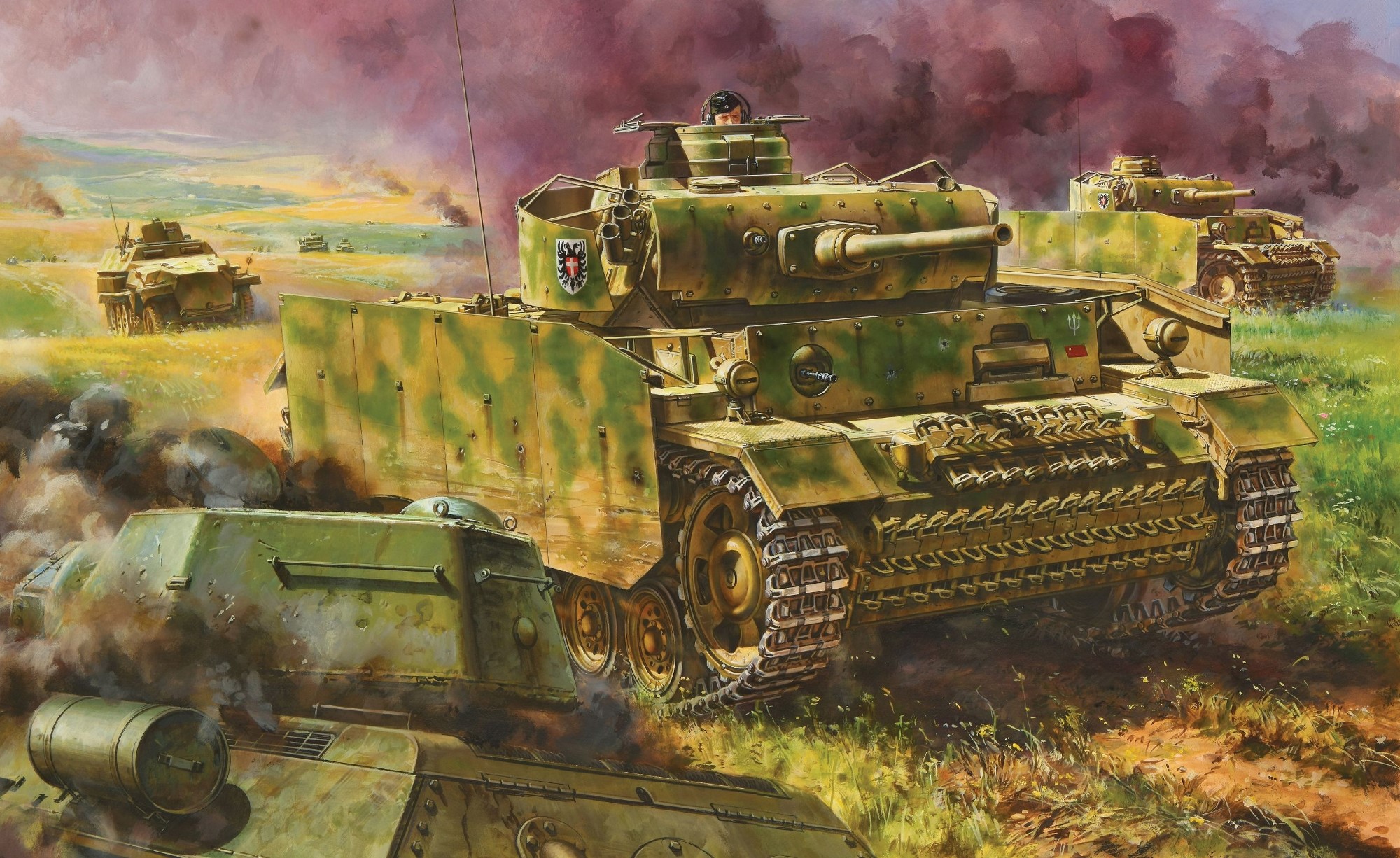German Pz.Kpfw.III tanks in battle painting HD Wallpaper