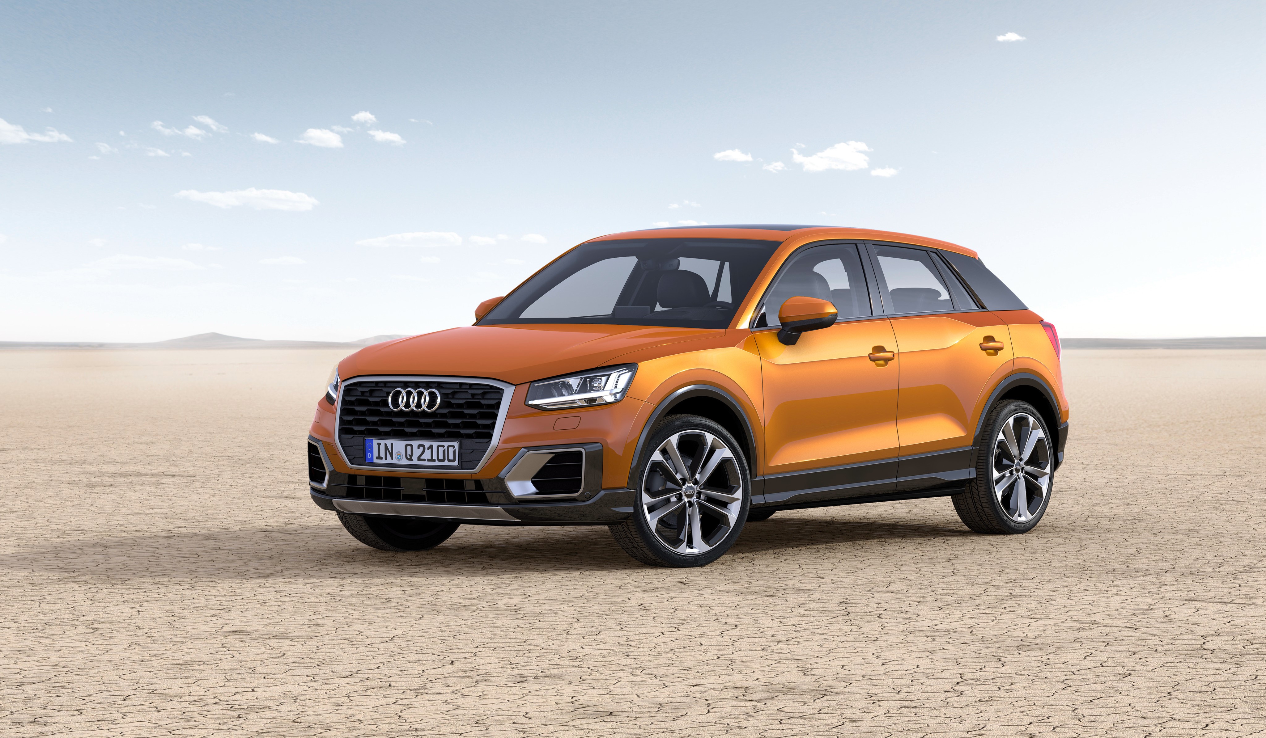 4K Orange Audi Q2 in Desert HD Wallpaper