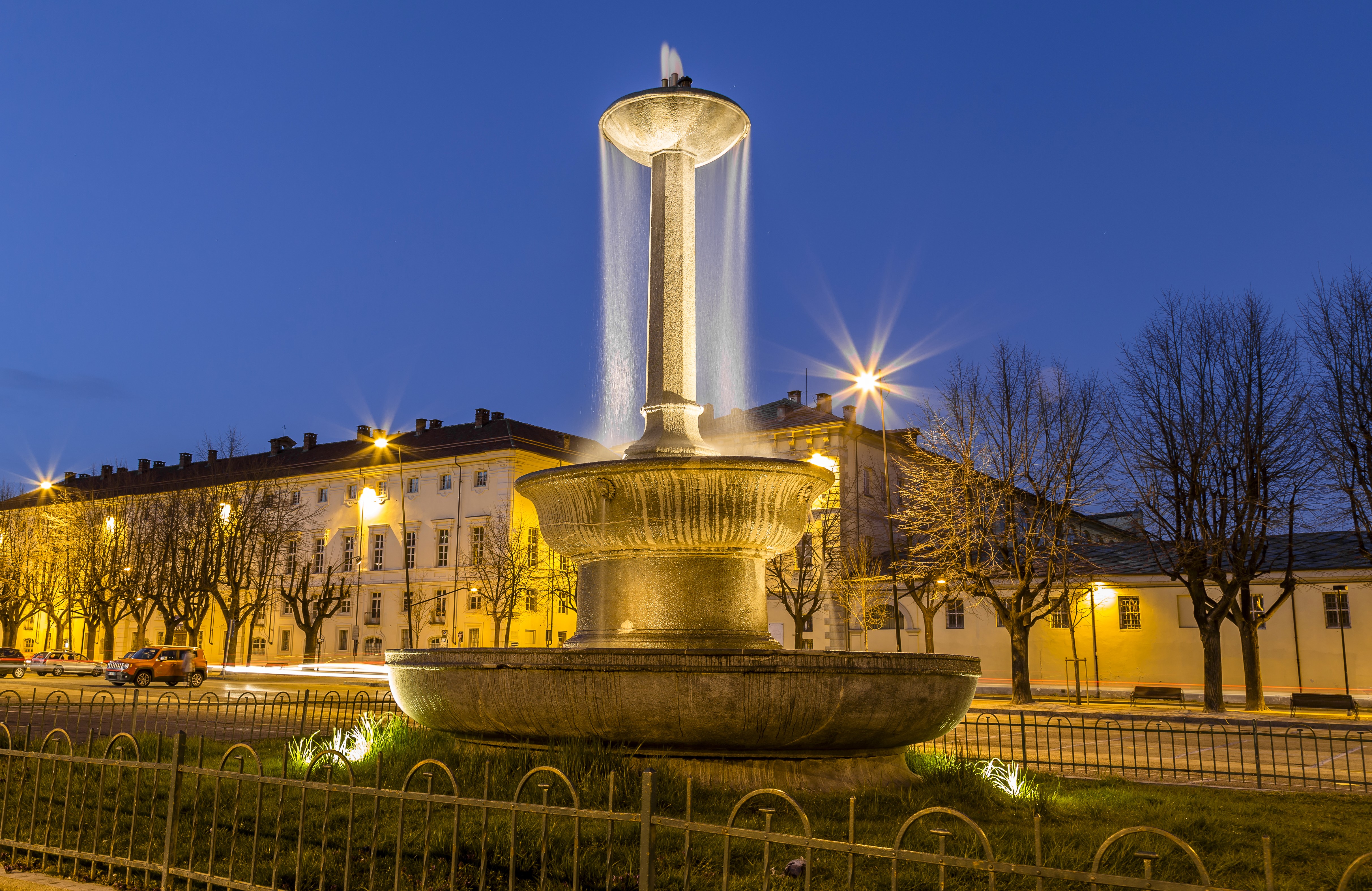 Fountain in Pinerolo, Piedmont, Italy at Night HD Wallpaper