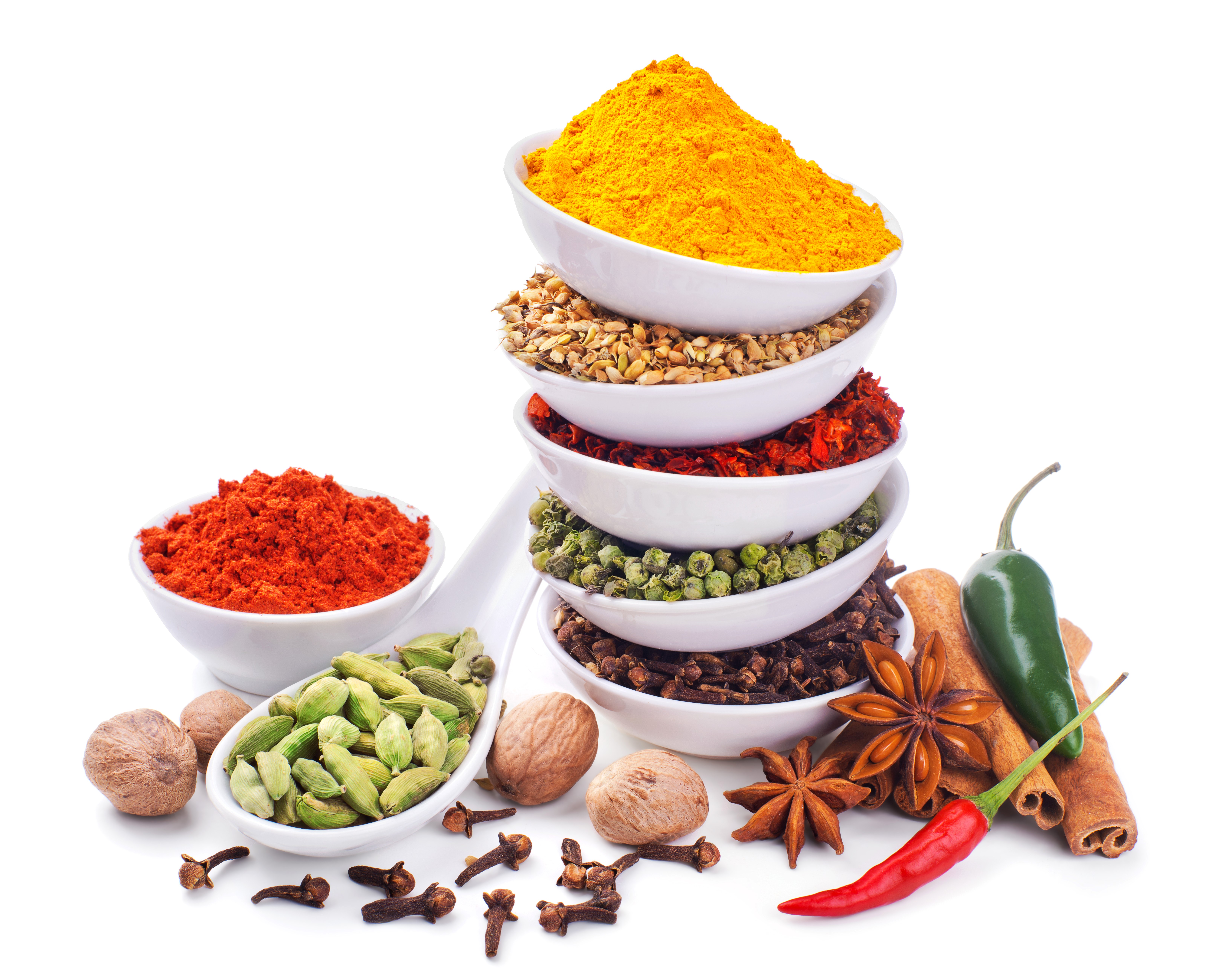 Spices and Nuts on White Background HD Wallpaper
