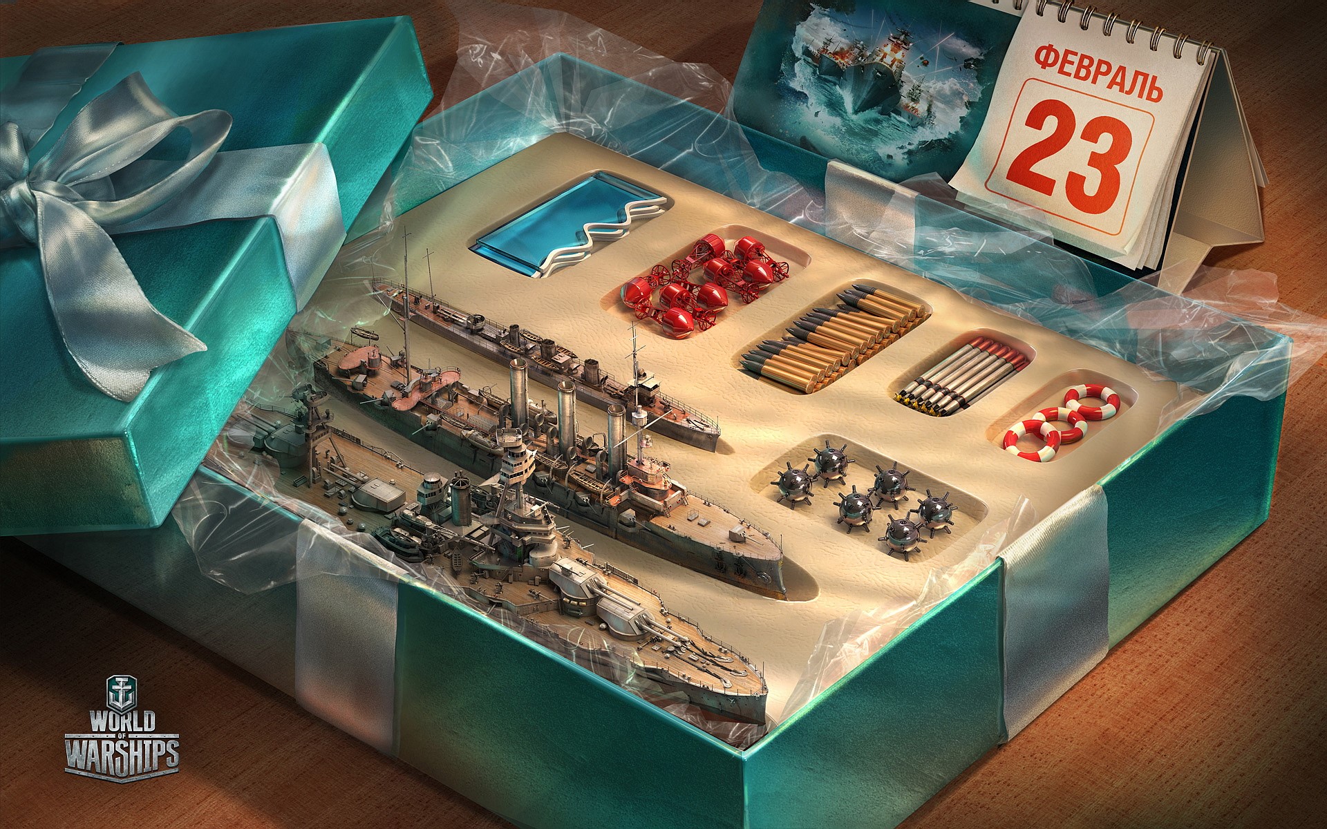 World of Warships Defender's Day gift box with models HD Wallpaper