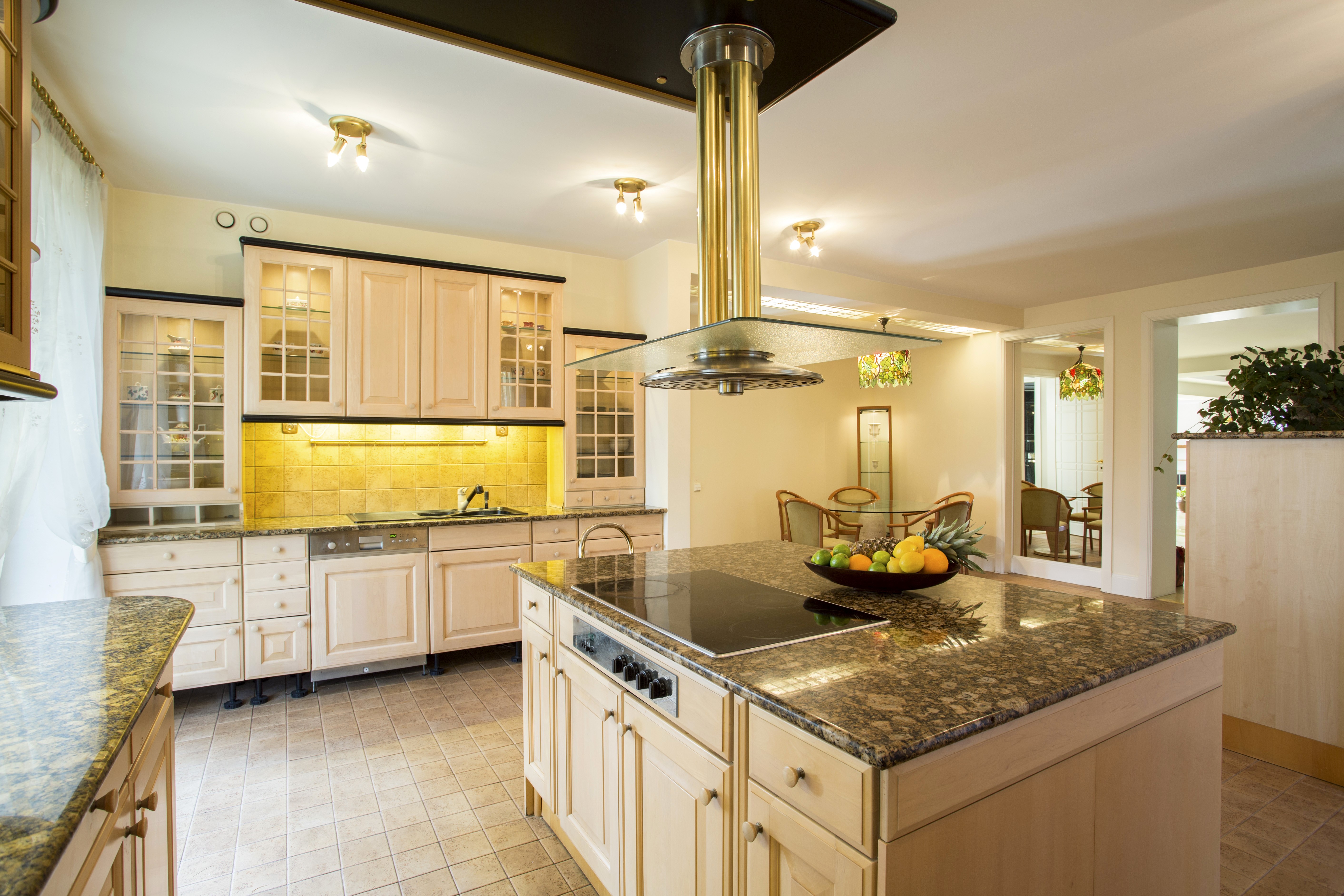 Kitchen Interior Design with Island and Dining Area HD Wallpaper