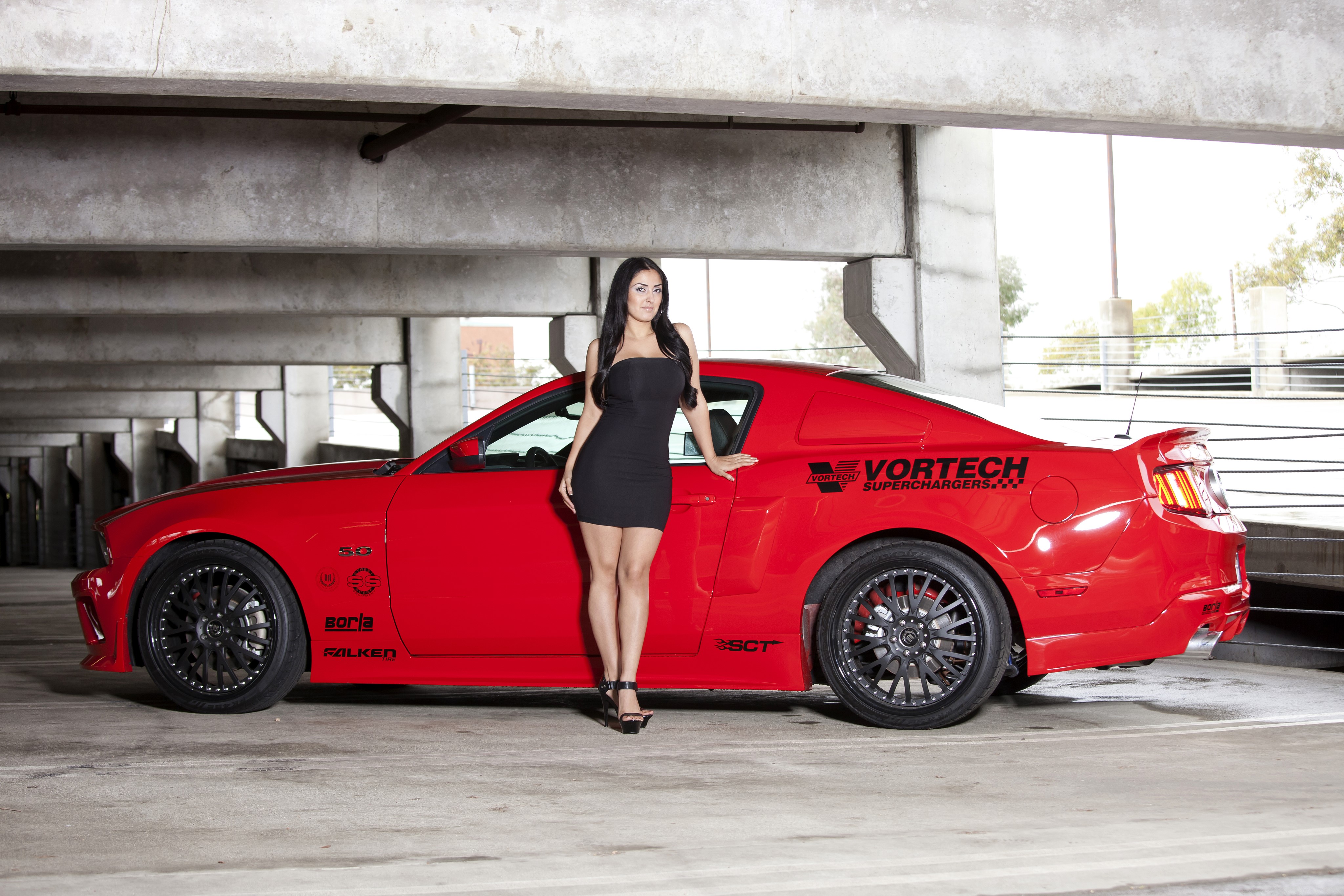 Woman Posing with Vortech Mustang GT HD Wallpaper