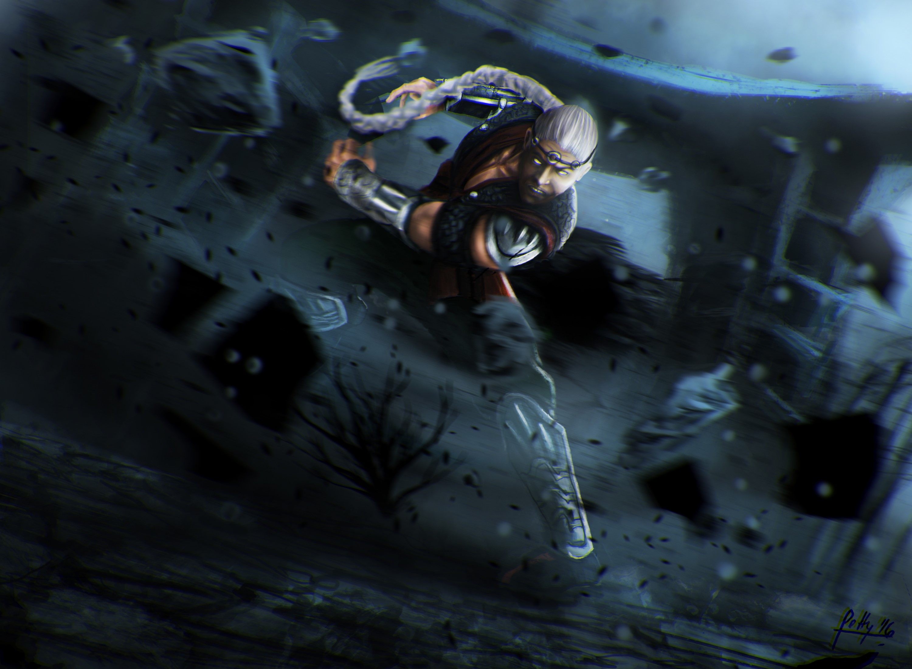 Scorpion from Mortal Kombat in a dynamic pose HD Wallpaper