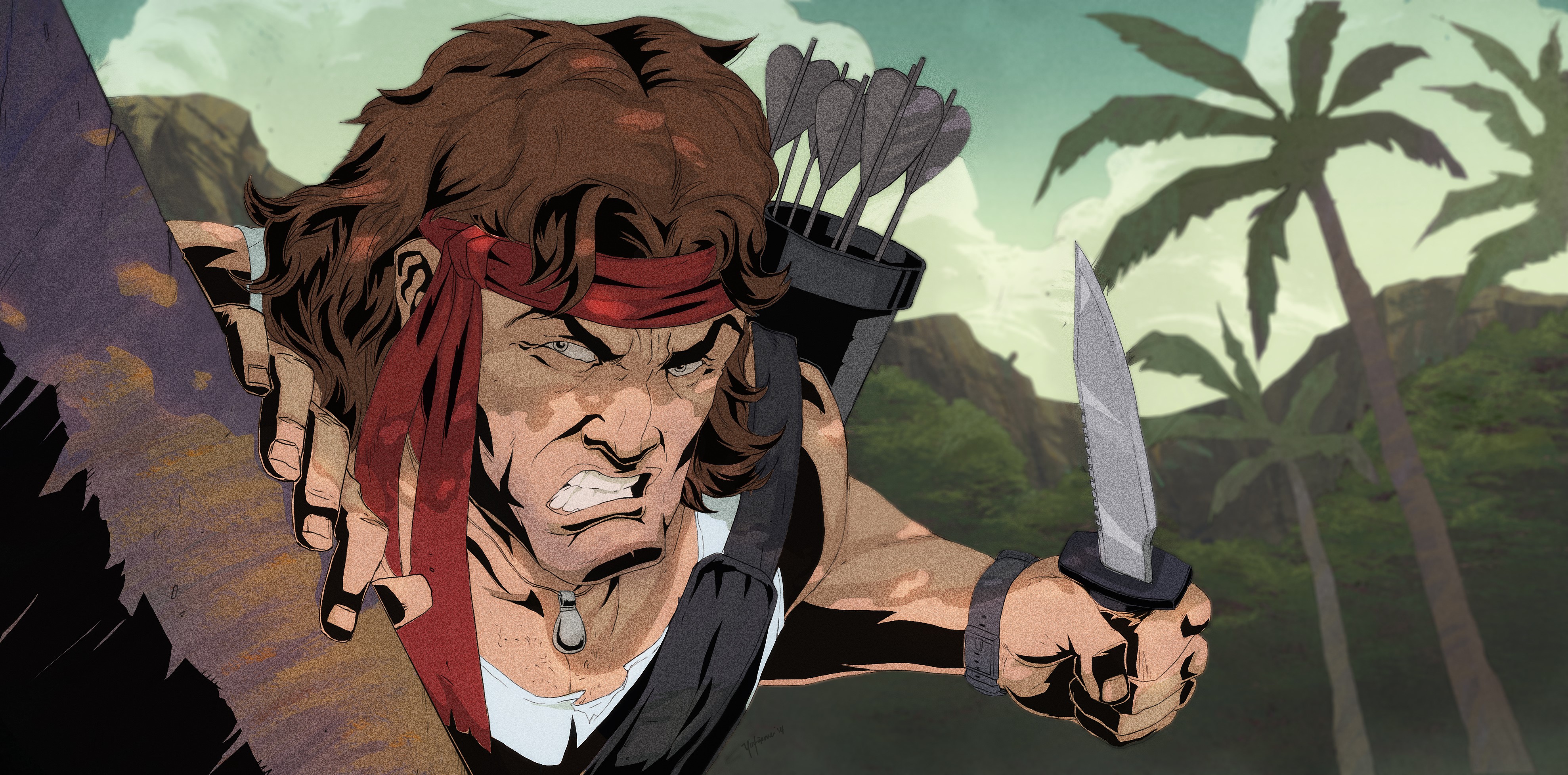 Rambo with Knife and Arrows in Jungle HD Wallpaper