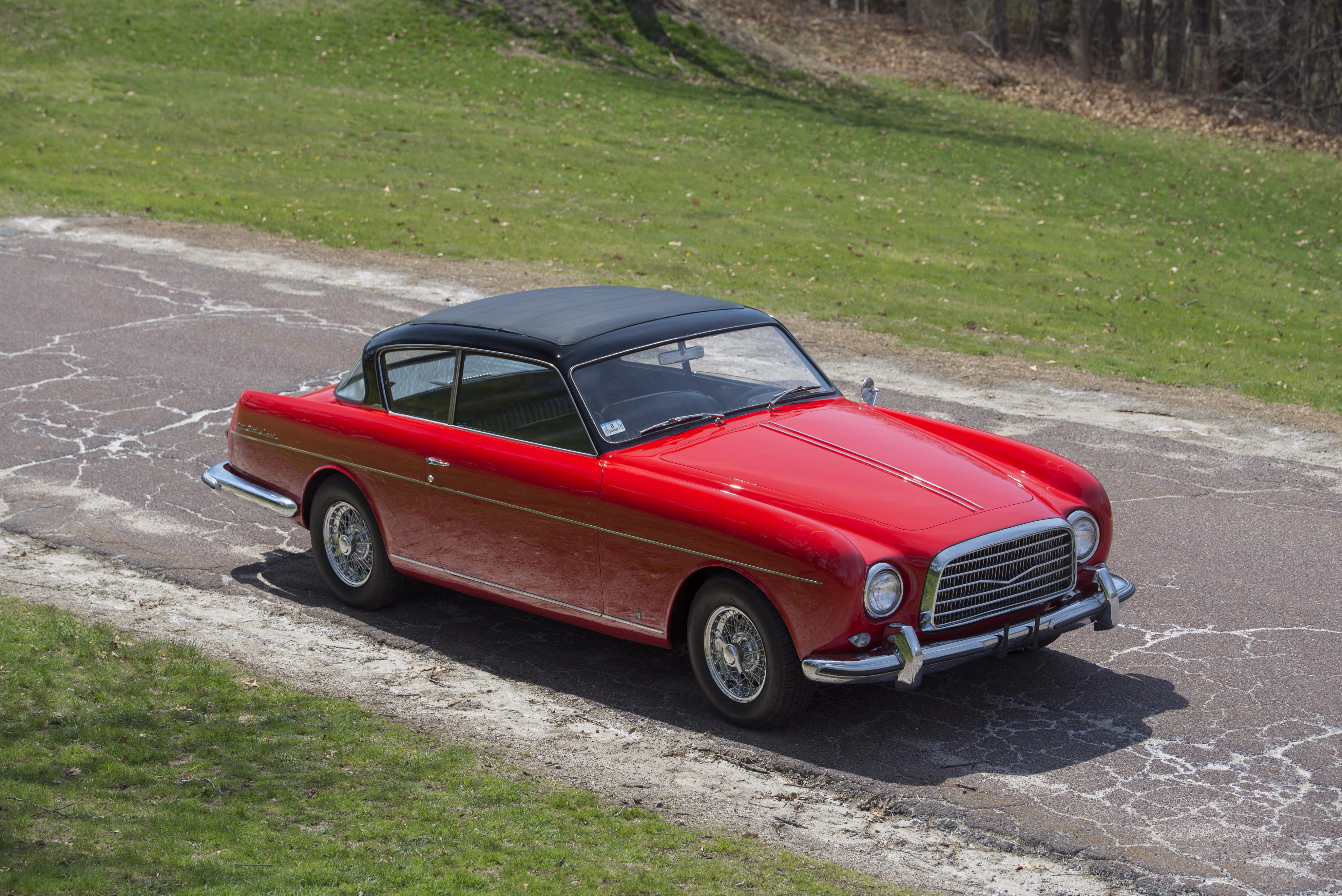 Red Retro Car on a Road HD Wallpaper