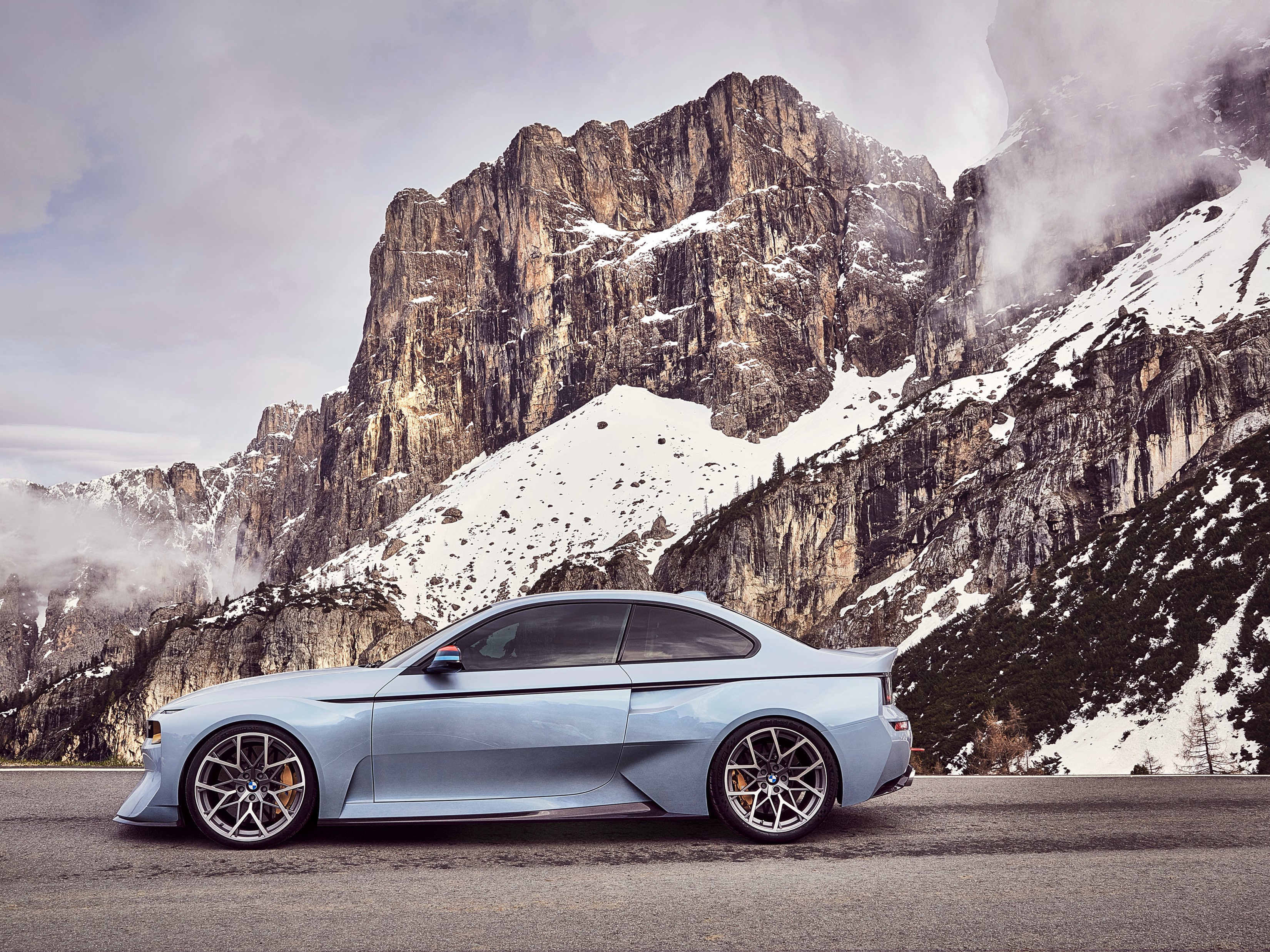 BMW 2002 Hommage Concept car by a snowy mountain HD Wallpaper
