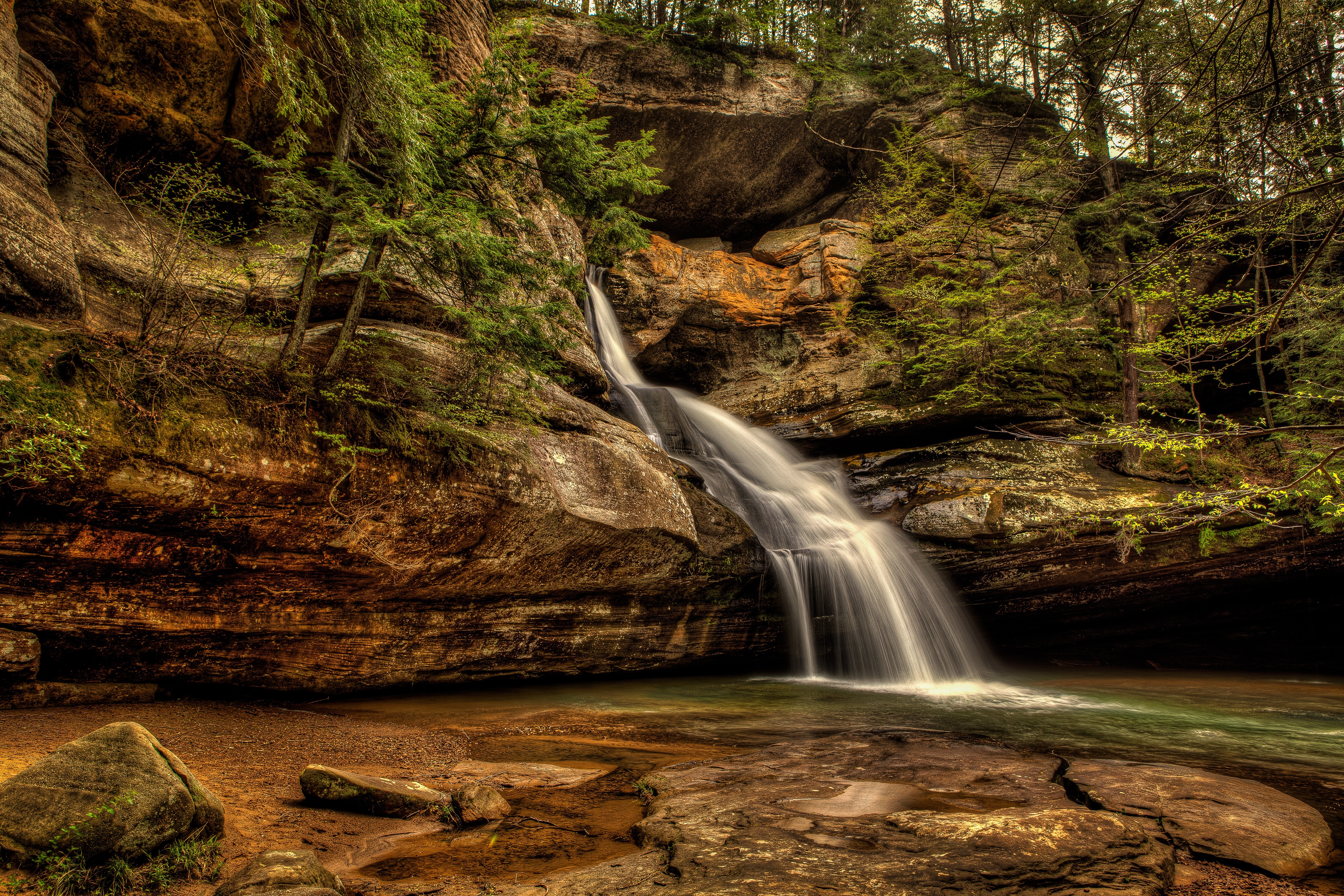 Cedar Falls Hocking Hills State Park Waterfalls USA HD Wallpaper