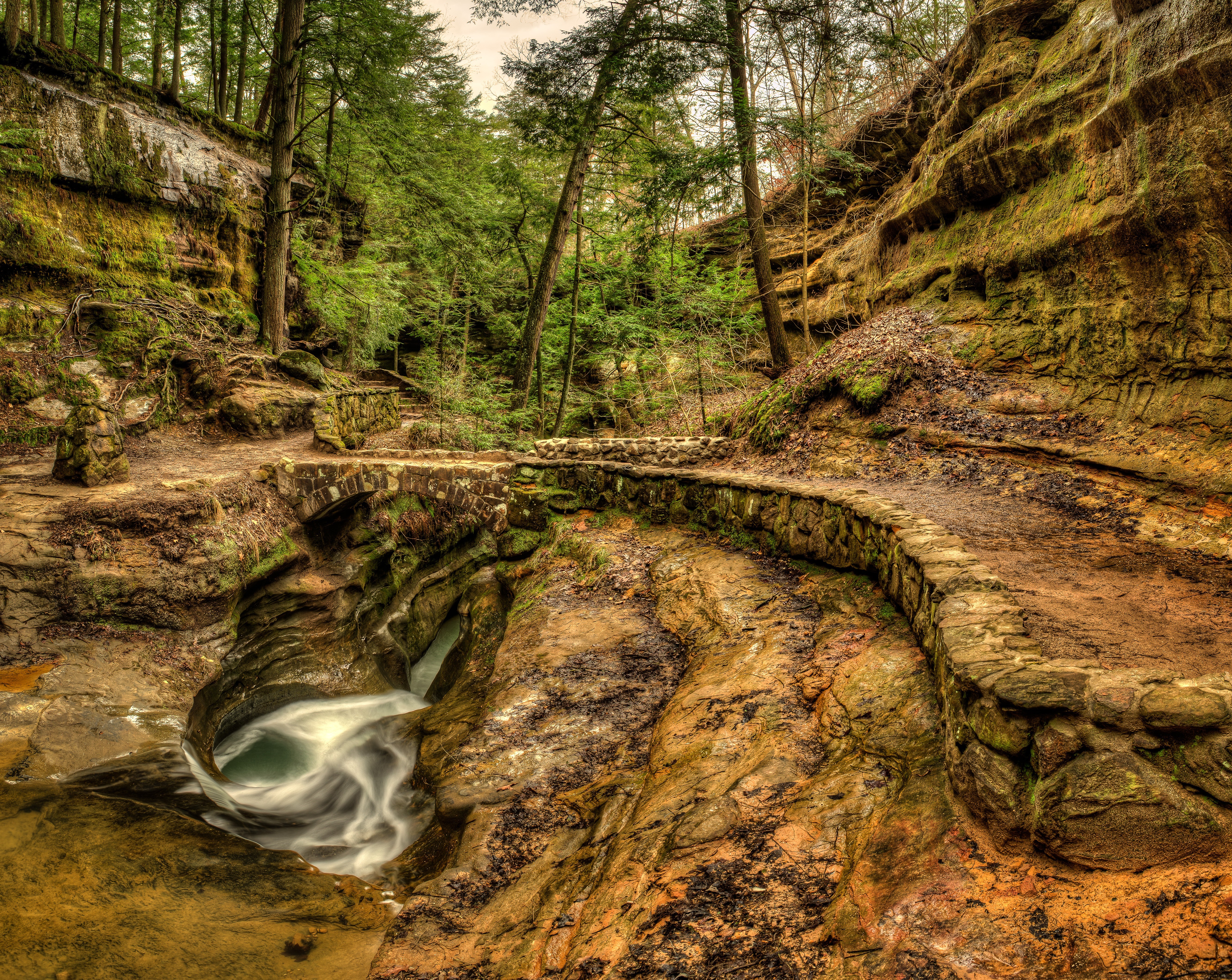 Devils Bathtub Old Mans Cave Hocking Hills State Park Bridge HD Wallpaper