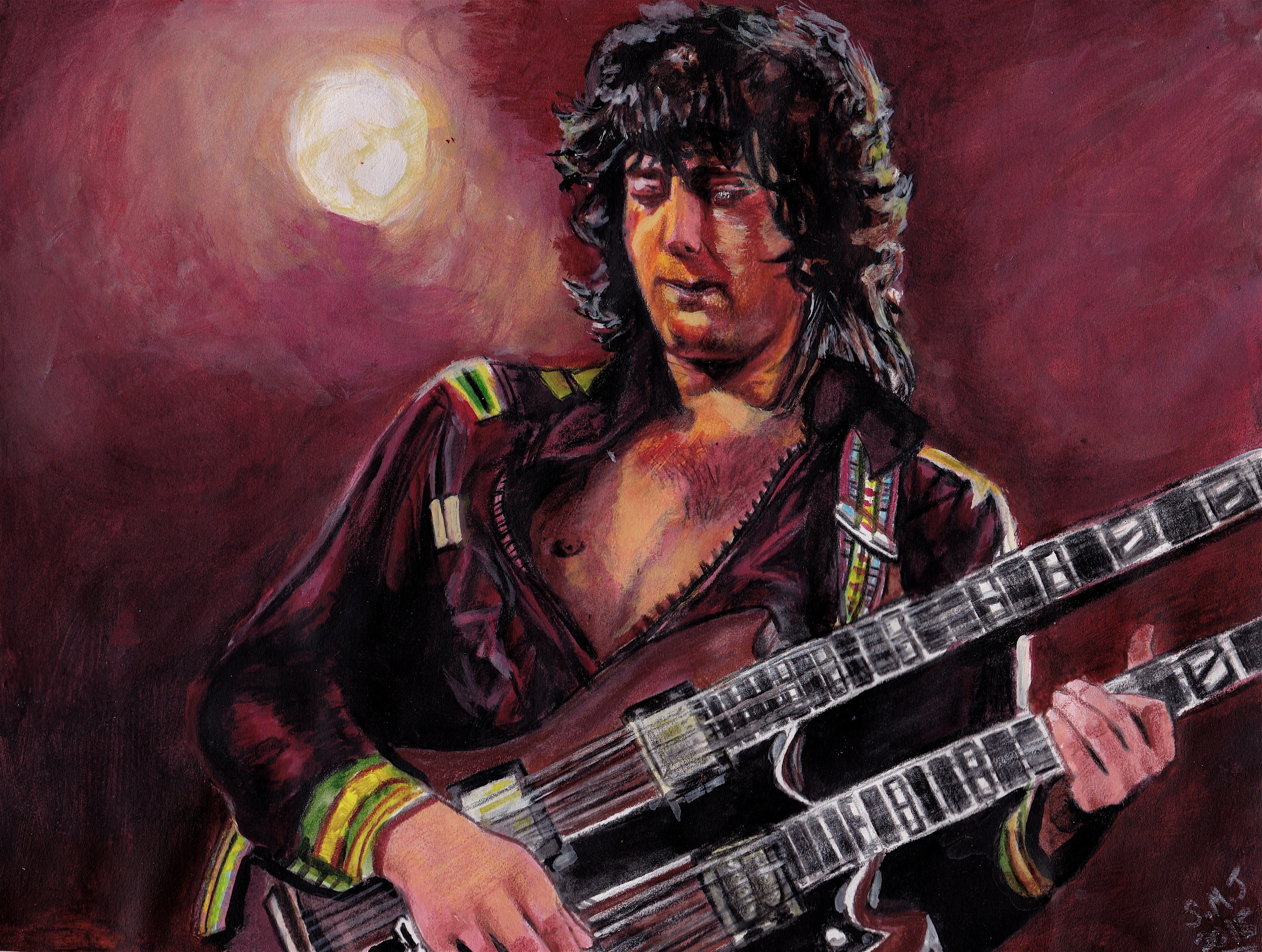Jimmy Page from Led Zeppelin playing a double-neck guitar HD Wallpaper