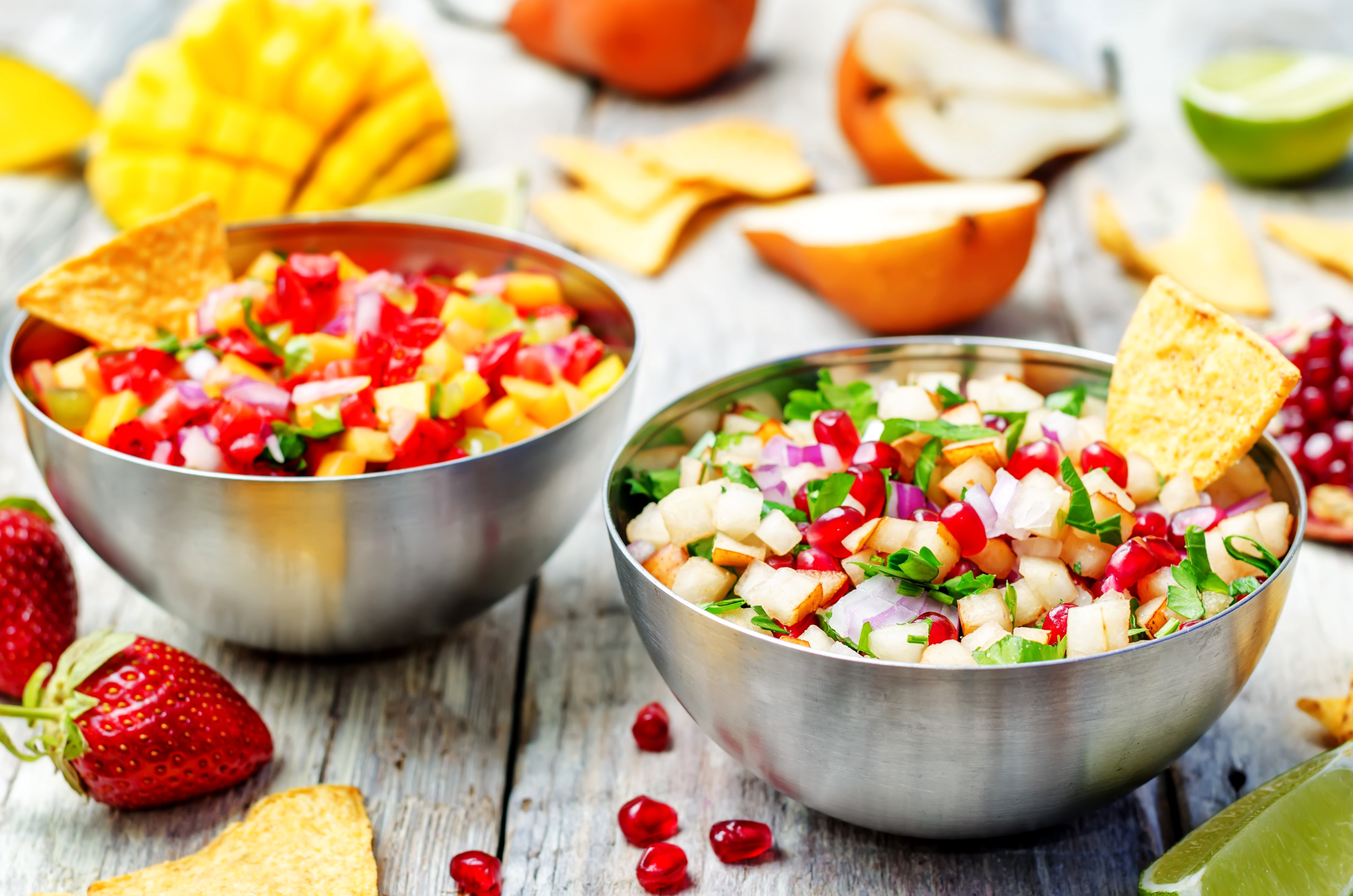 Fruit salsa with strawberries and mango HD Wallpaper