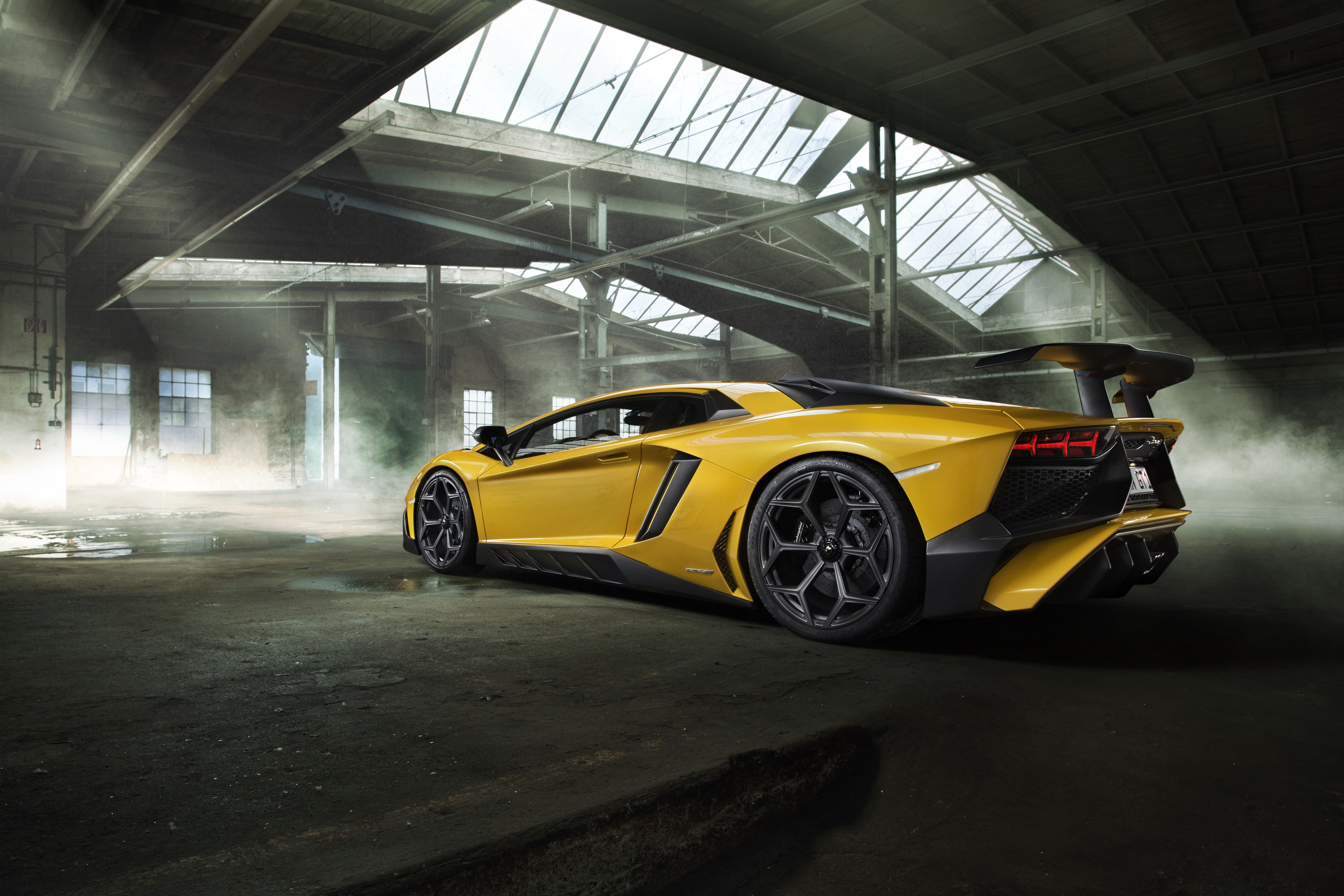 Yellow Lamborghini Aventador LP 750-4 SV Novitec Torado in warehouse HD Wallpaper