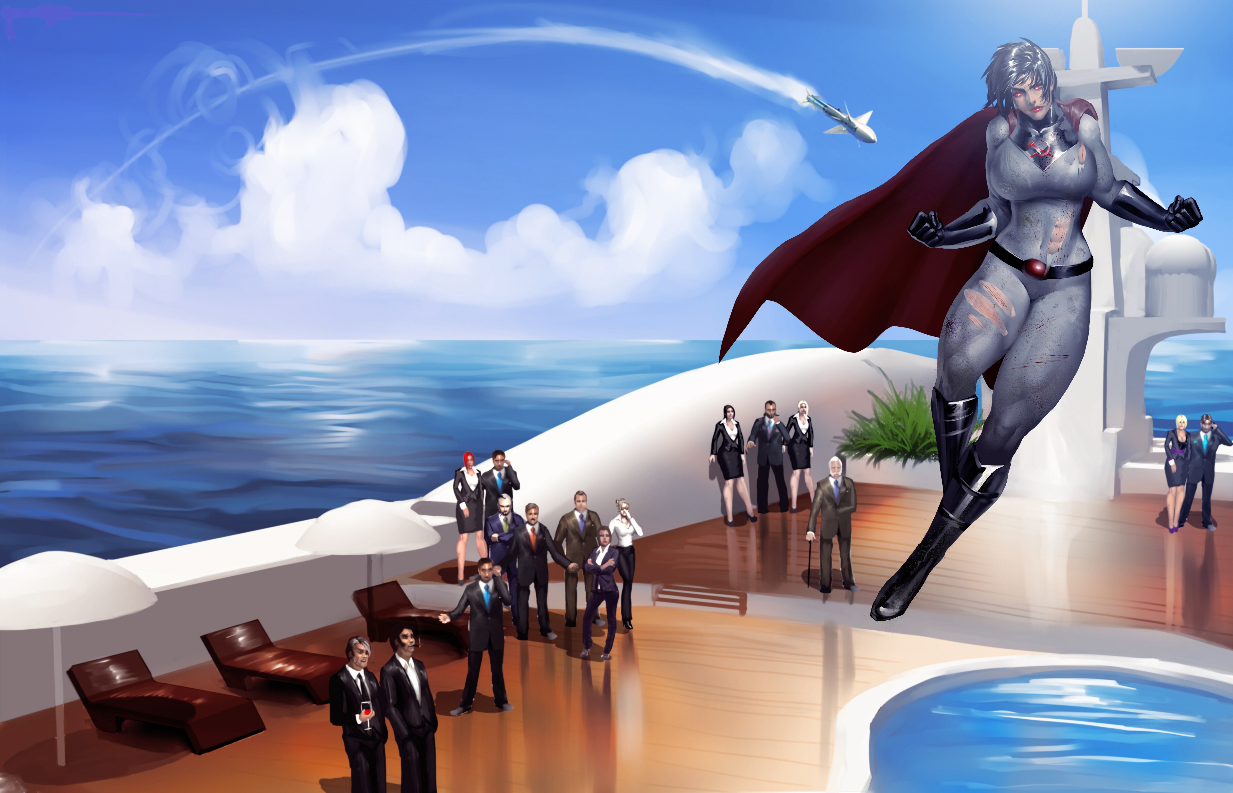 Soviet Superwoman with a Cloak on a Balcony HD Wallpaper