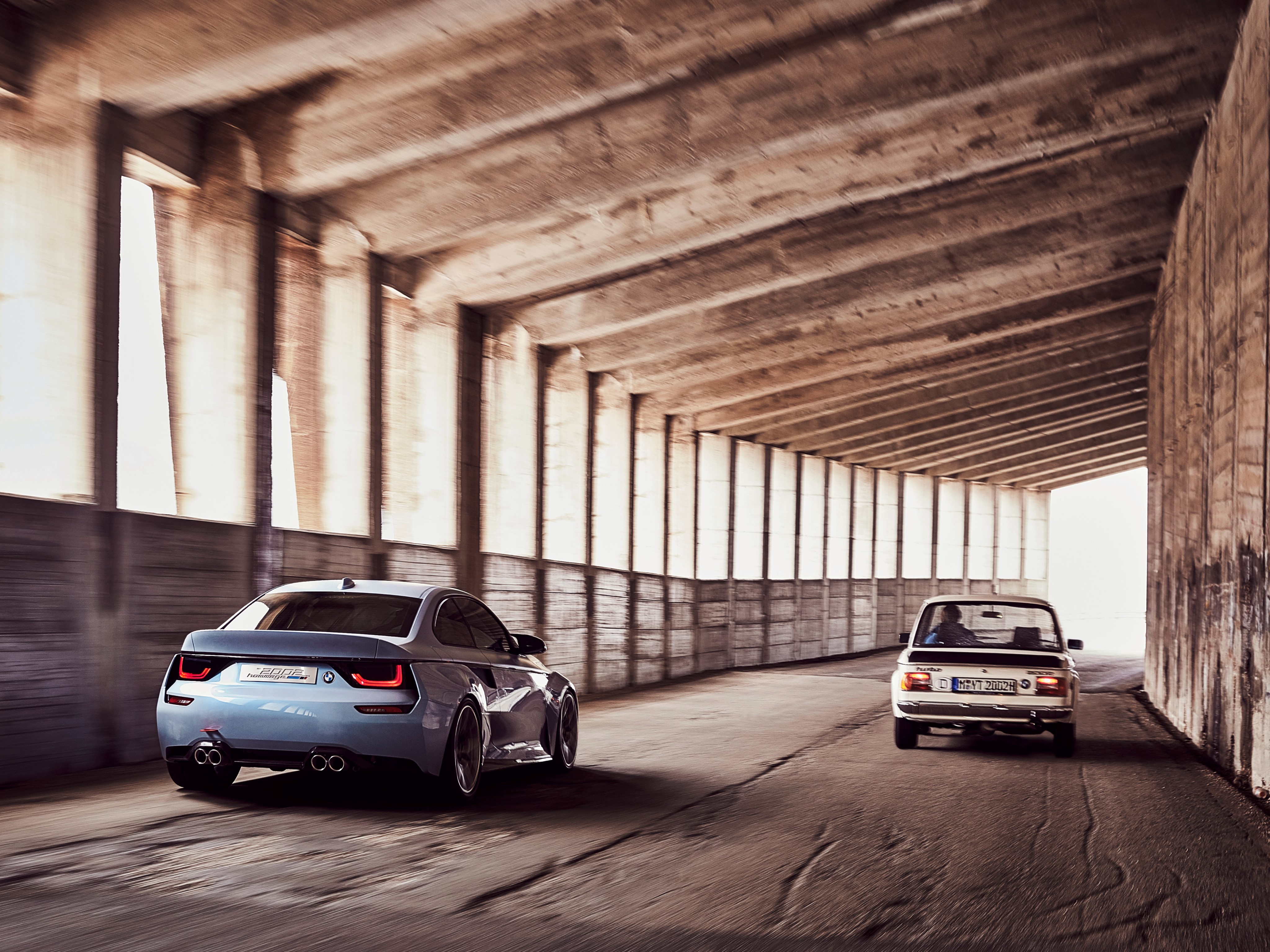 BMW 2002 Hommage Concept and BMW 2002 in tunnel HD Wallpaper