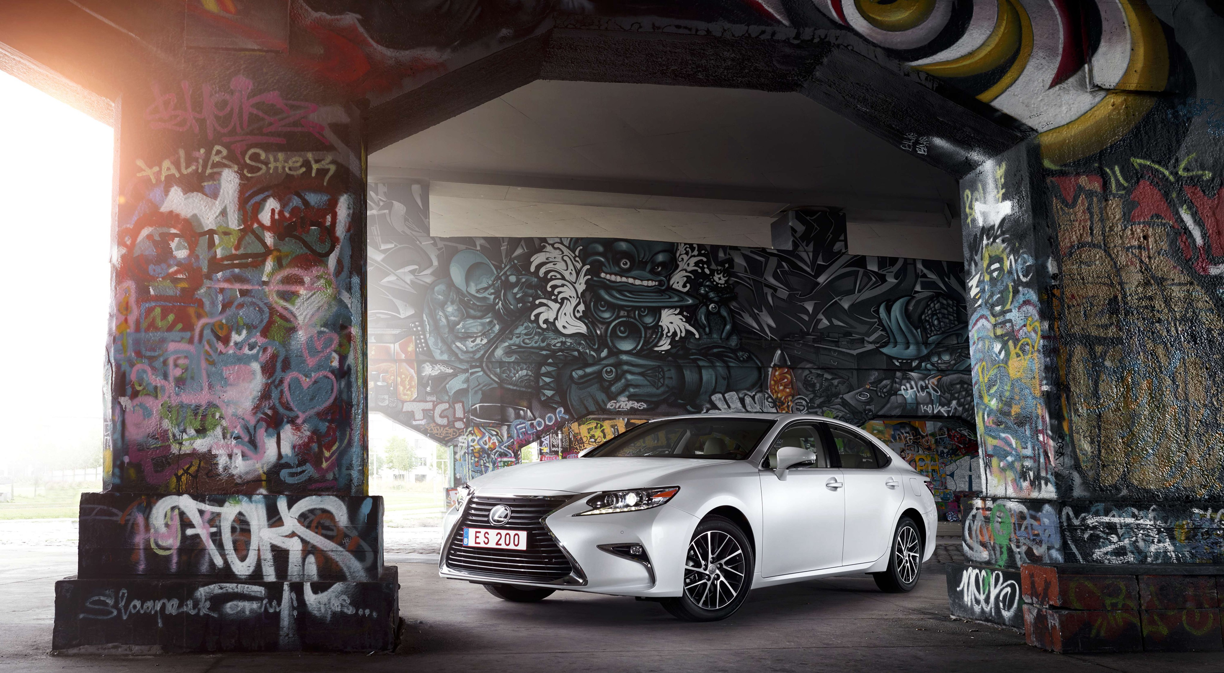 White Lexus ES 200 with Graffiti HD Wallpaper