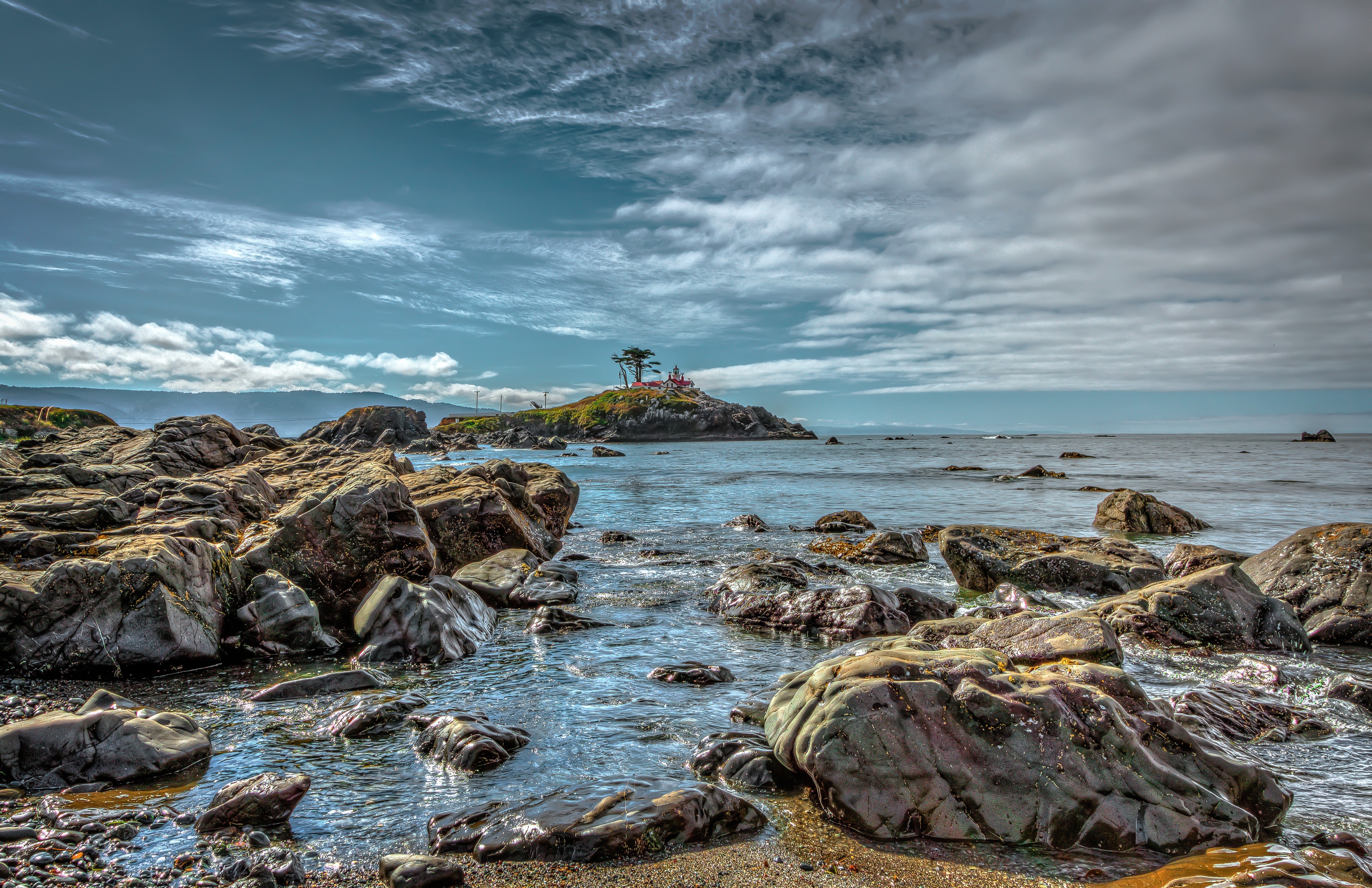 4K Coast Ocean Stones Sky California HD Wallpaper