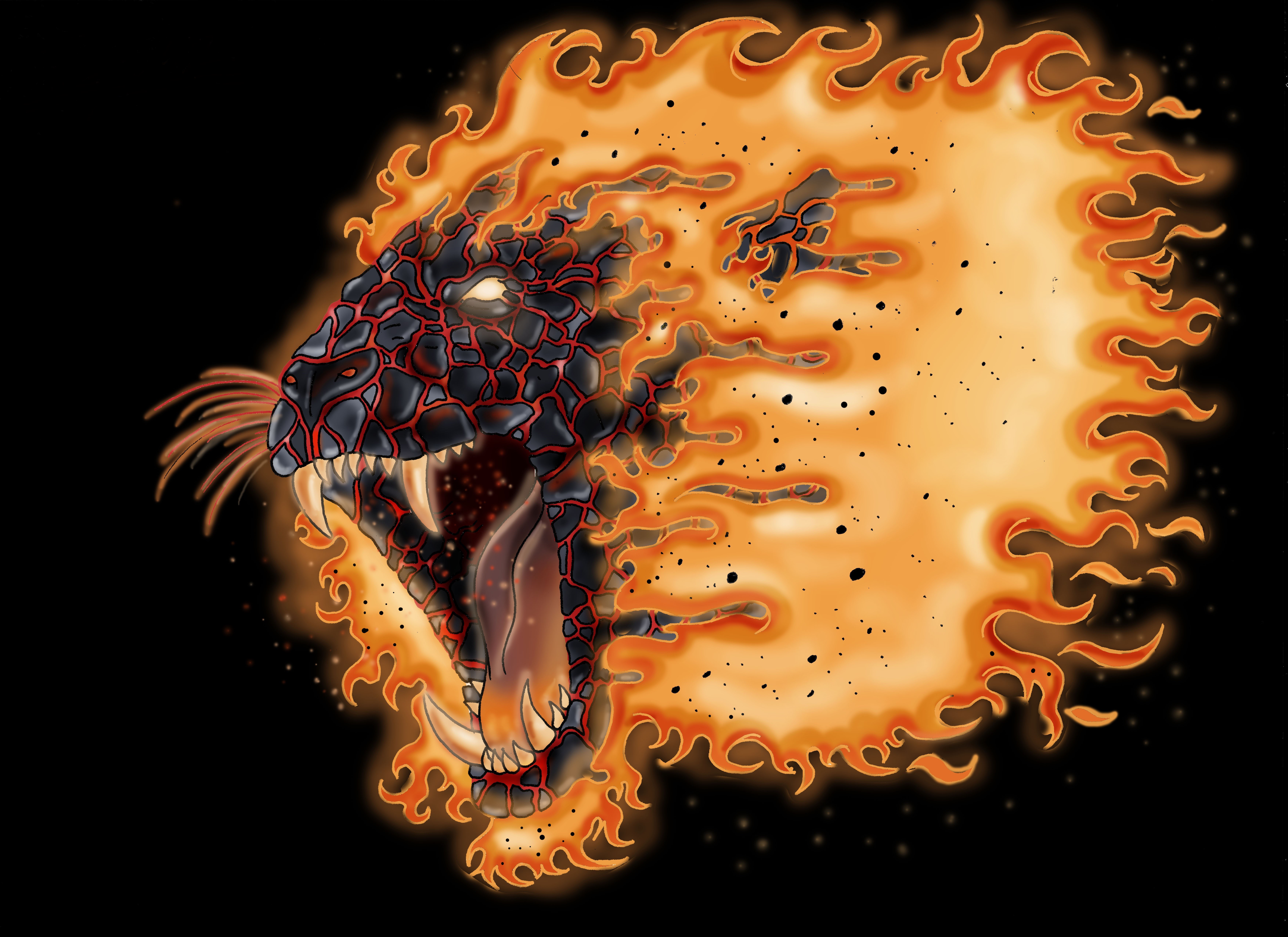 Lion made of fire and lava roaring HD Wallpaper