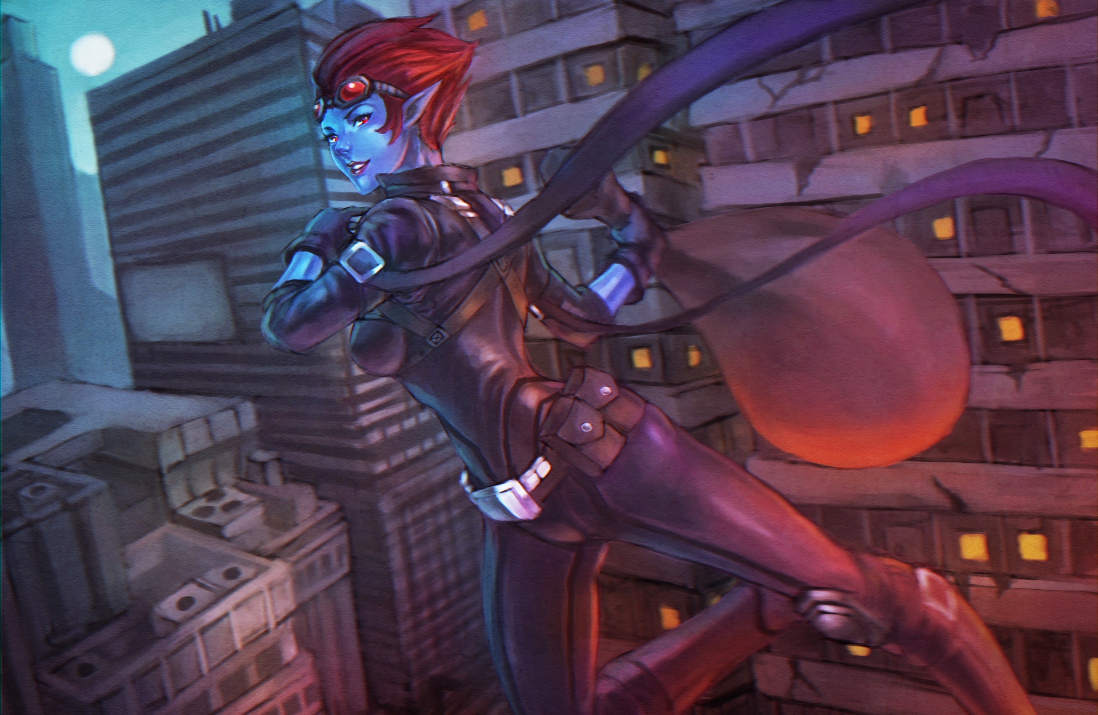 Evelynn from League of Legends in a city HD Wallpaper