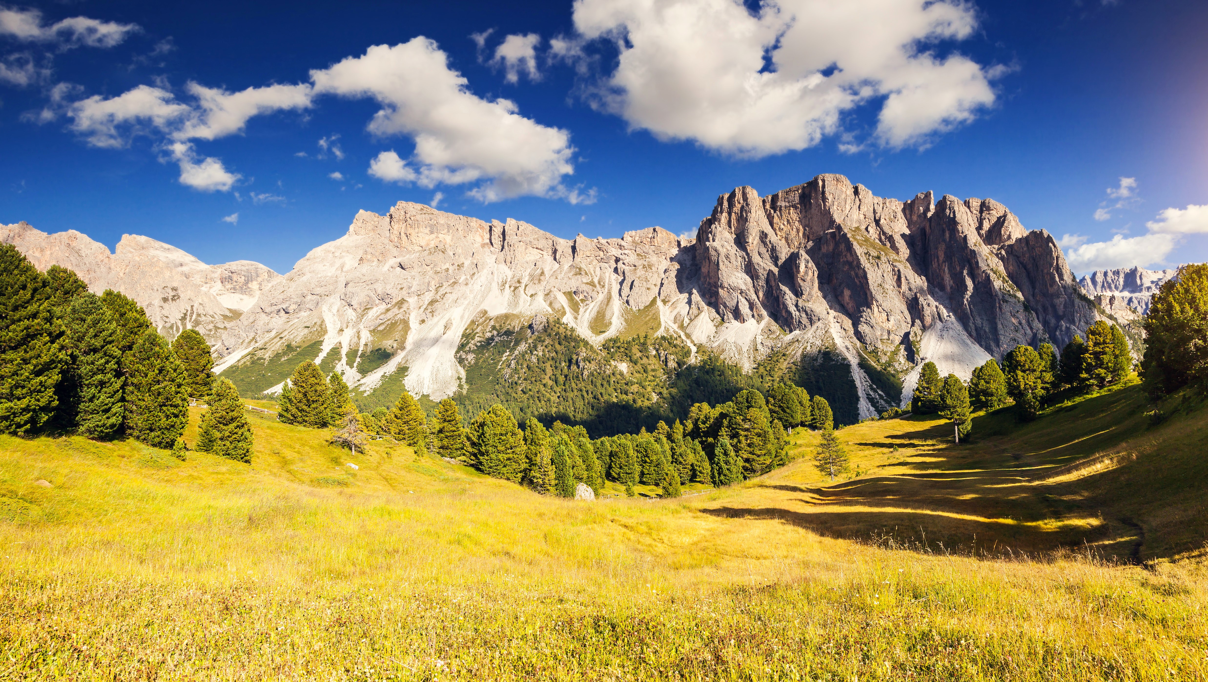 4K Mountains Scenery with Trees and Clouds HD Wallpaper