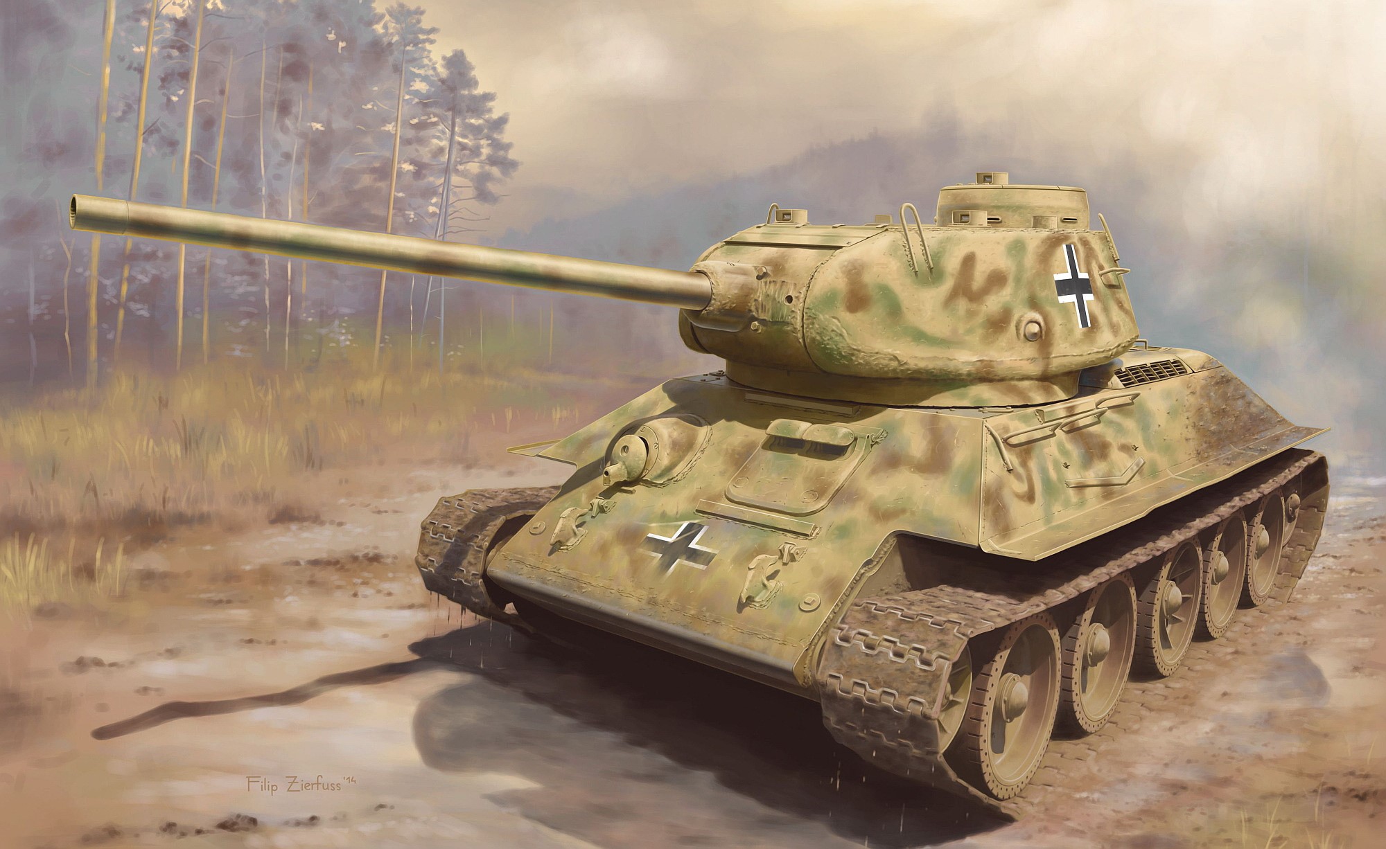 German Panzerkampfwagen T-34-85 Tank Painting HD Wallpaper