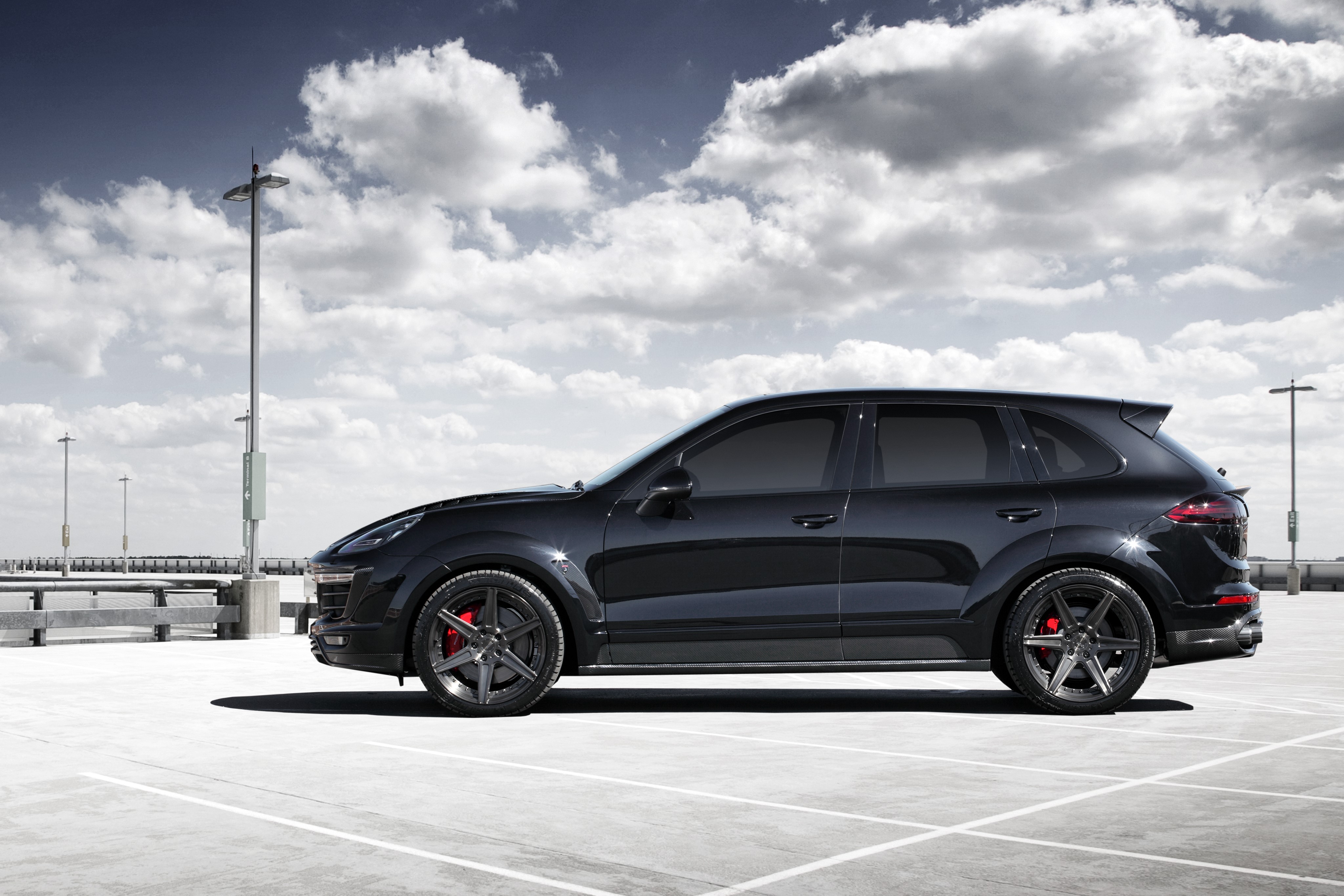 4K Black 2015 TopCar Cayenne Porsche Side View HD Wallpaper
